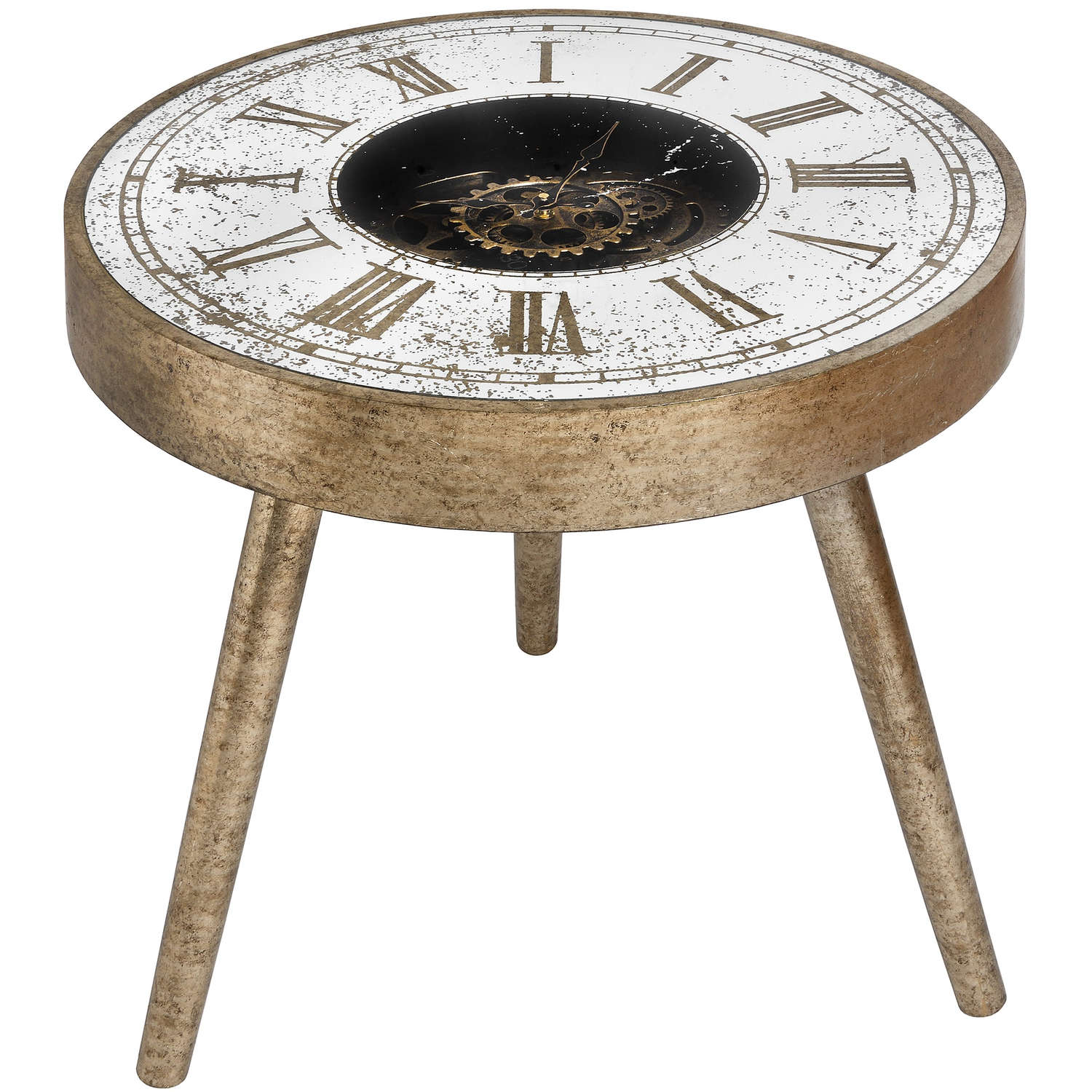 Mirrored Round Framed Clock Table With Moving Mechanism - Image 1