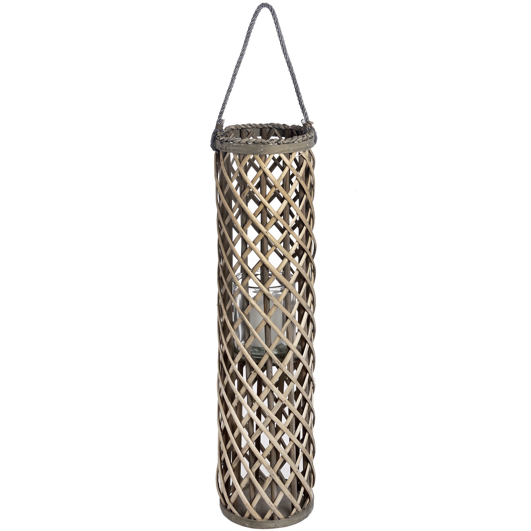 Large Wicker Lantern with Glass Hurricane - Image 1