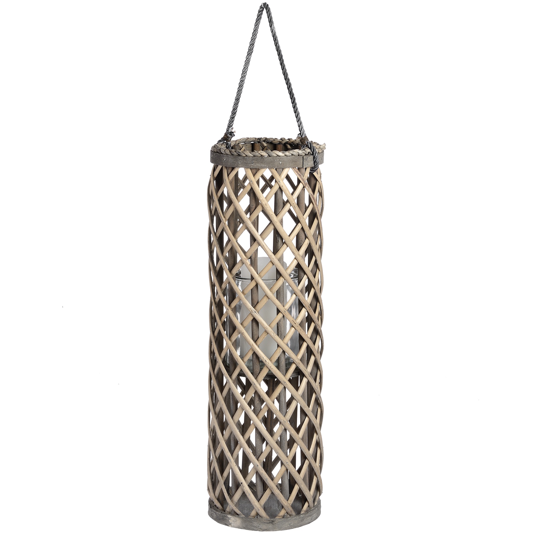 Medium Wicker Lantern with Glass Hurricane - Image 1