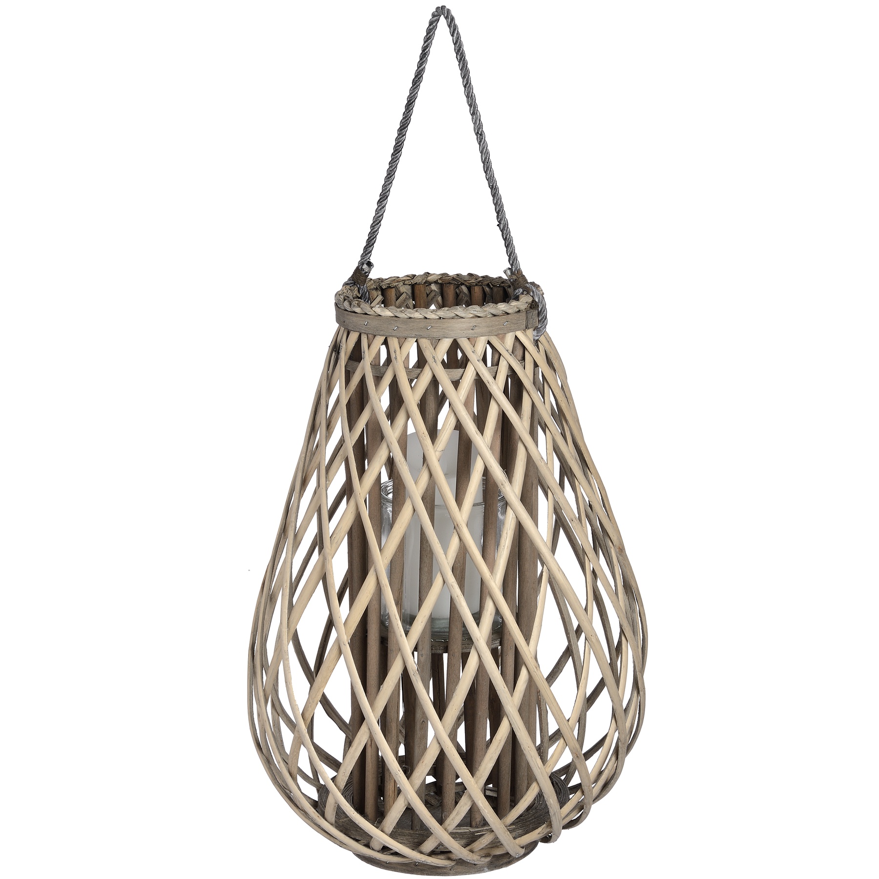 Large Wicker Bulbous Lantern - Image 1