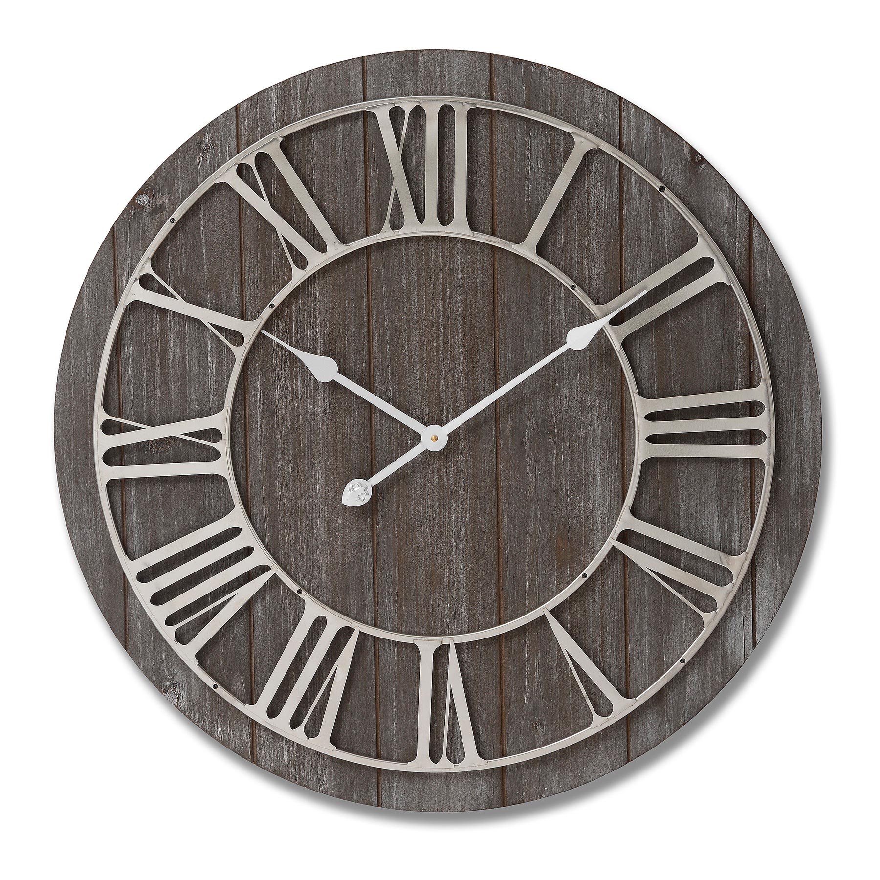 Wooden Clock With Contrasting Nickel Detail - Image 1