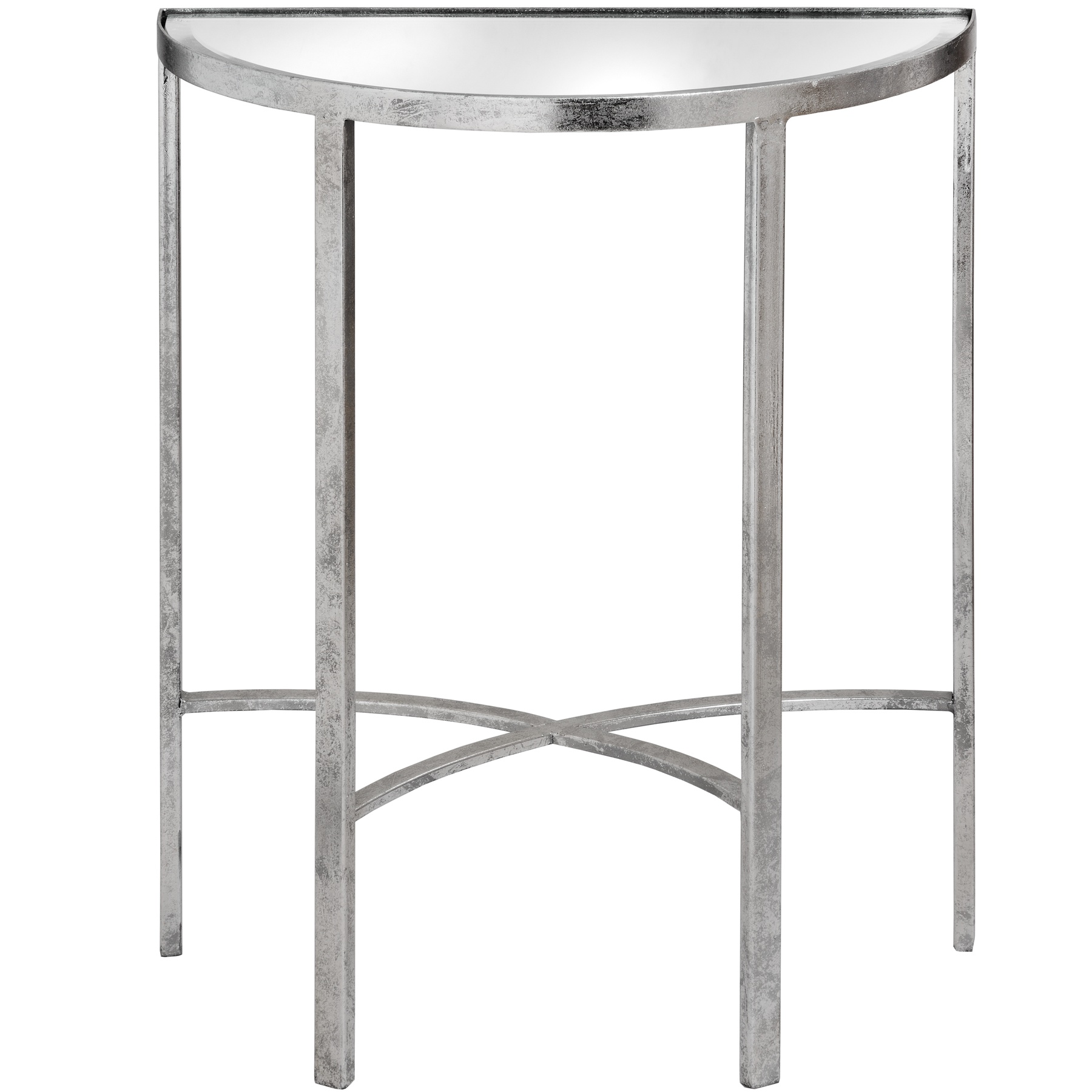 Mirrored Silver Half Moon Table With Cross Detail - Image 1
