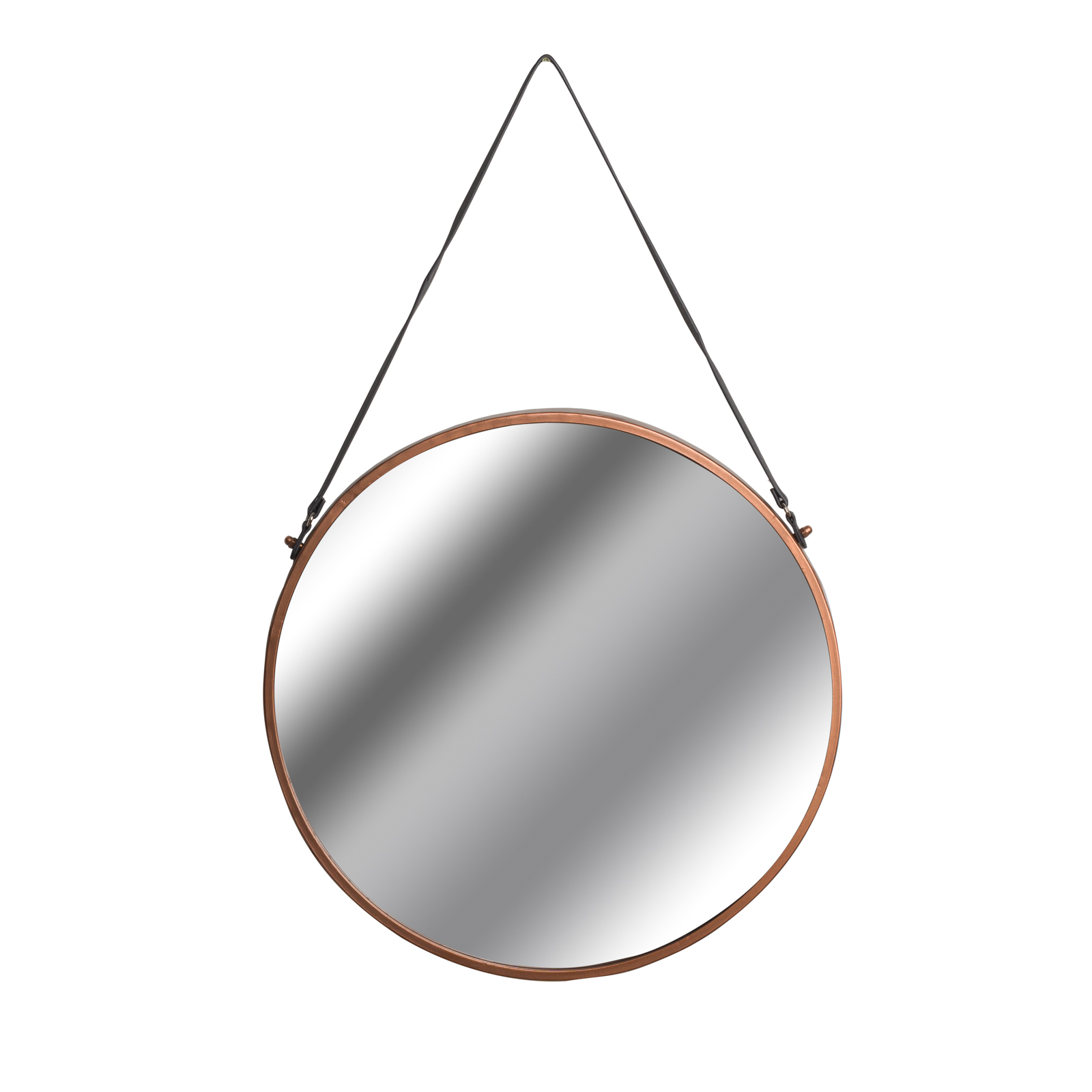 Copper Rimmed Round Hanging Wall Mirror With Black Strap - Image 2