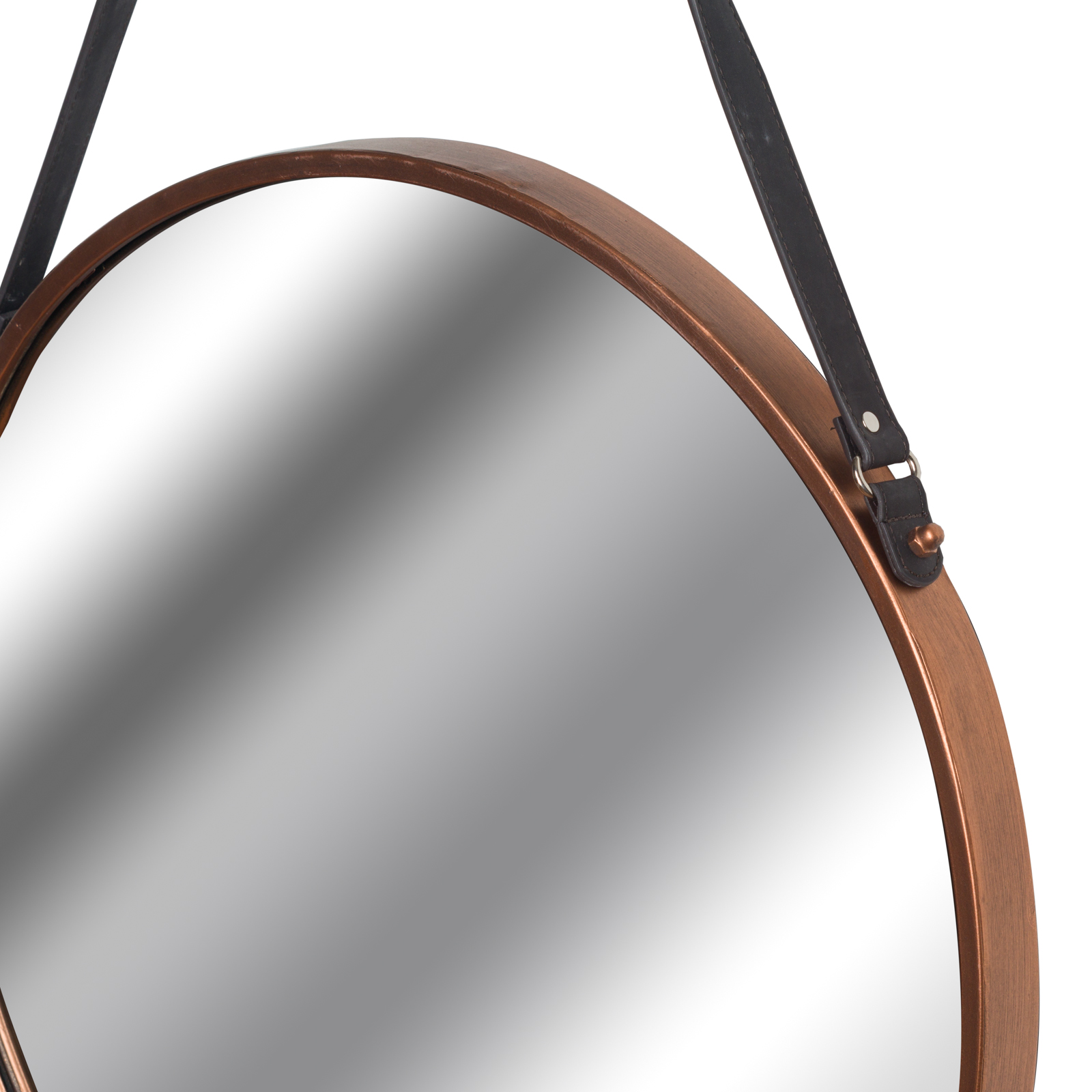 Copper Rimmed Round Hanging Wall Mirror With Black Strap - Image 3