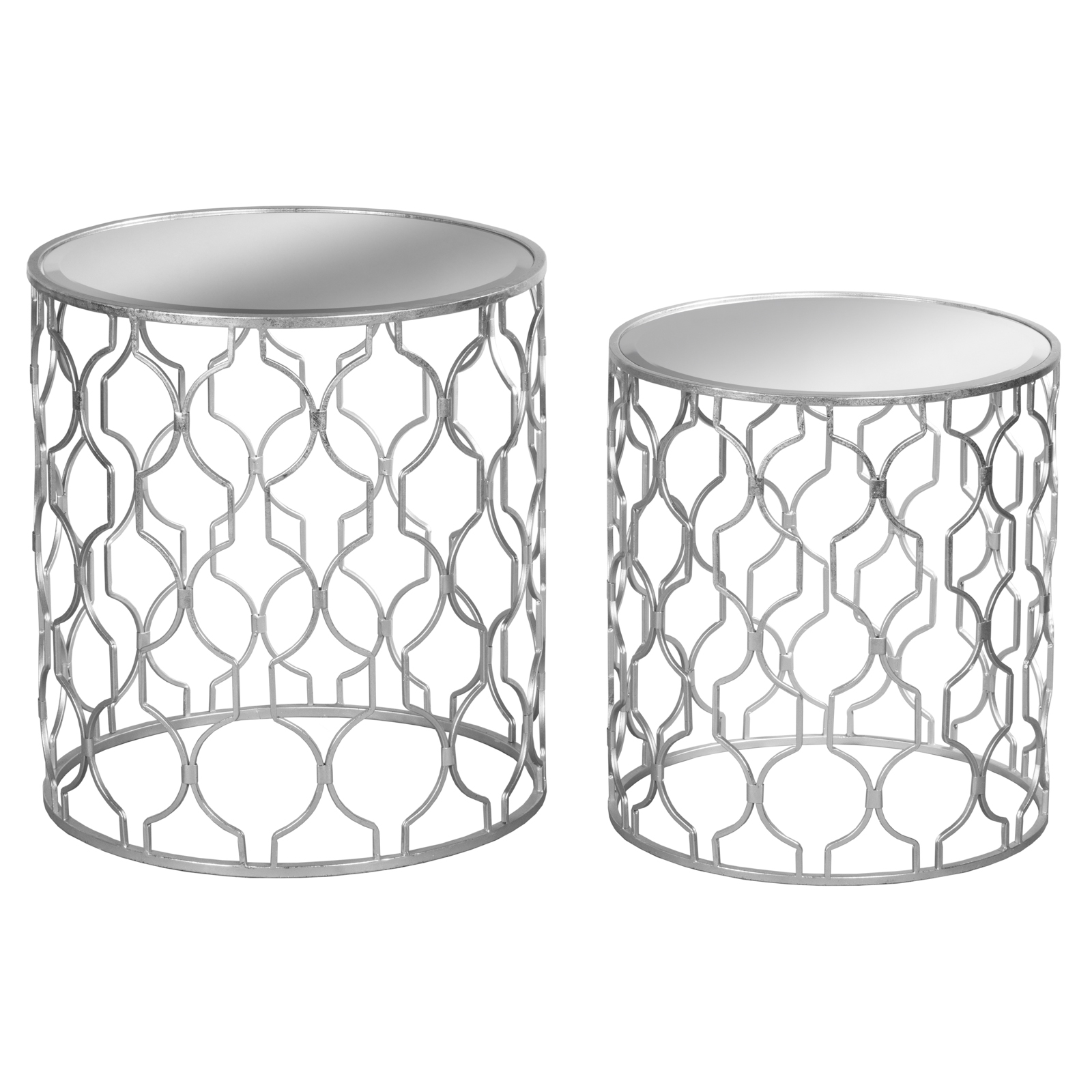 Set of Two Arabesque Silver Foil Mirrored Side Tables - Image 1