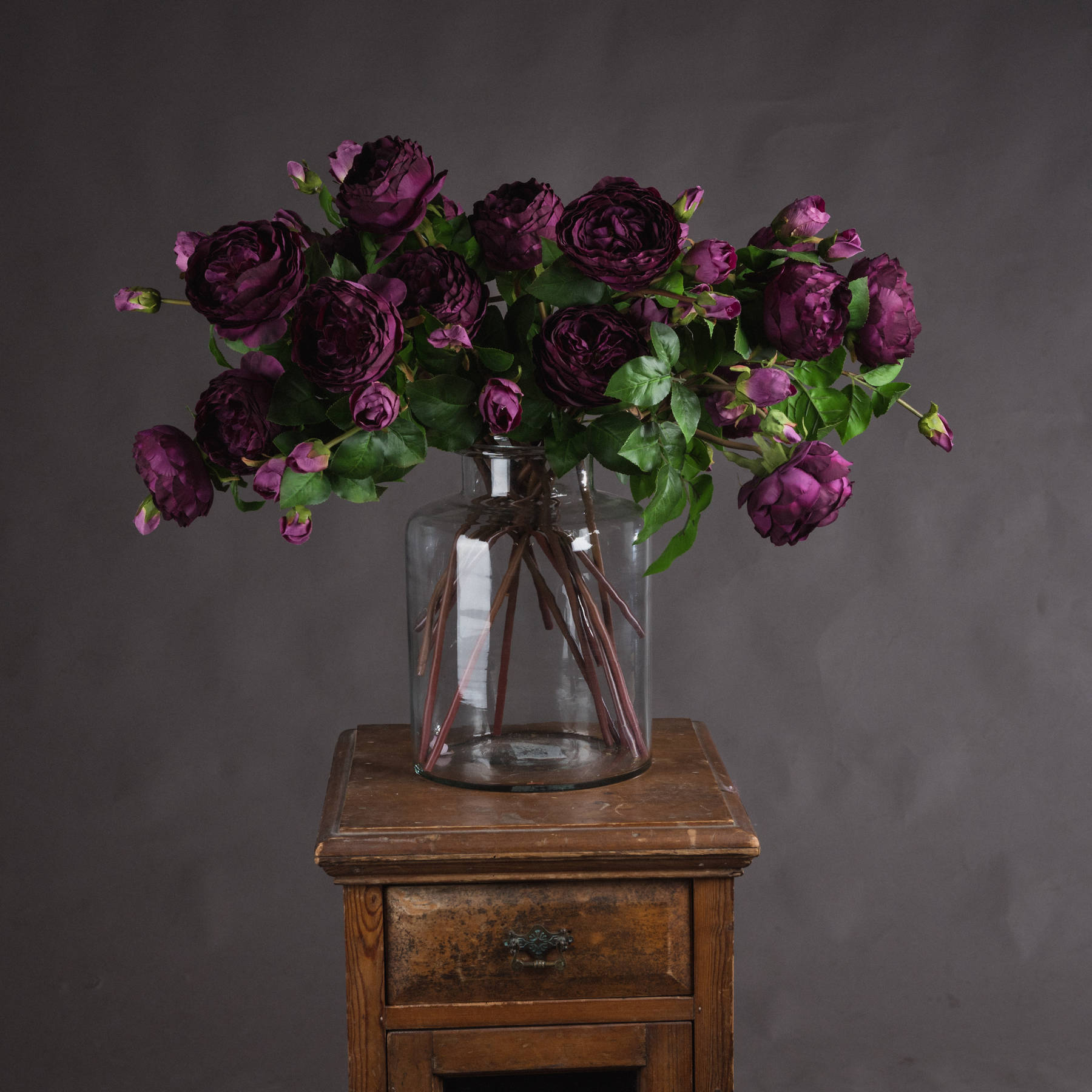 Deep Purple Wedding Peony Rose Spray