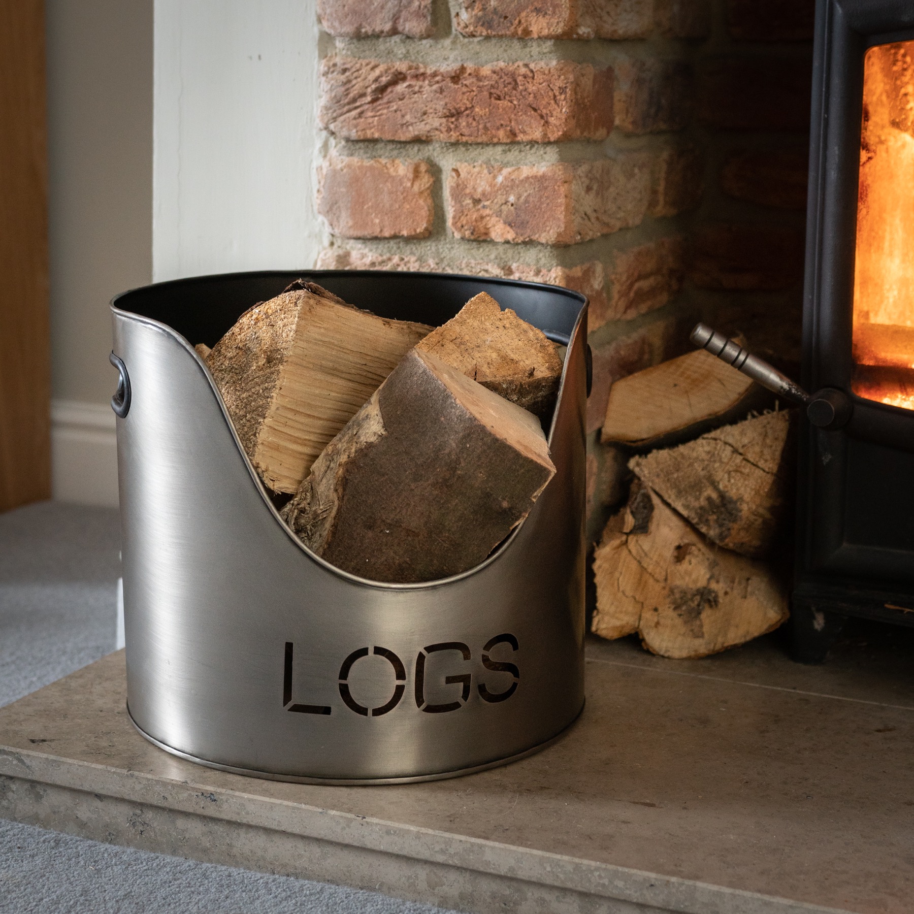 Pewter Finish Logs And Kindling Buckets & Matchstick Holder - Image 6