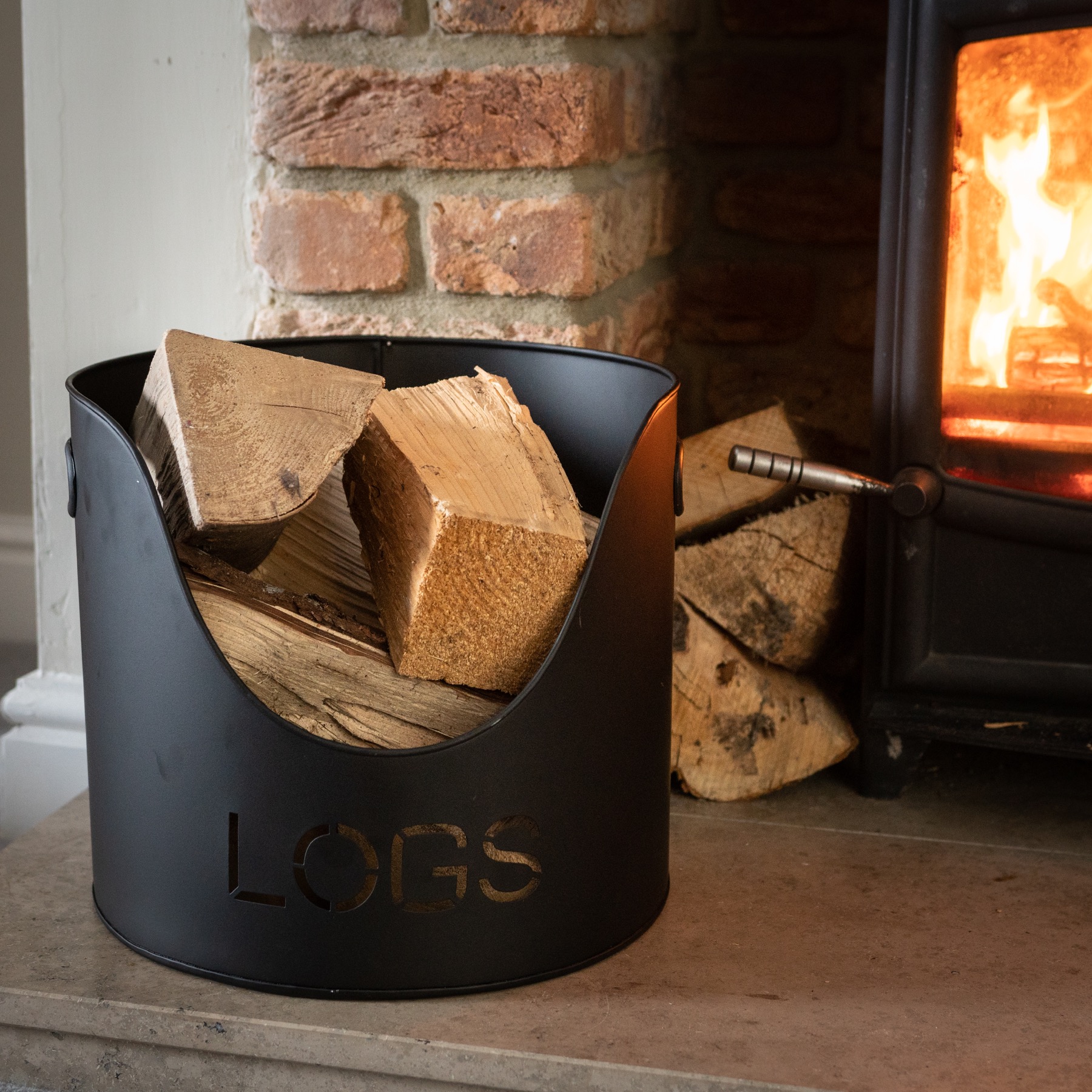 Black Finish Logs And Kindling Buckets & Matchstick Holder - Image 5