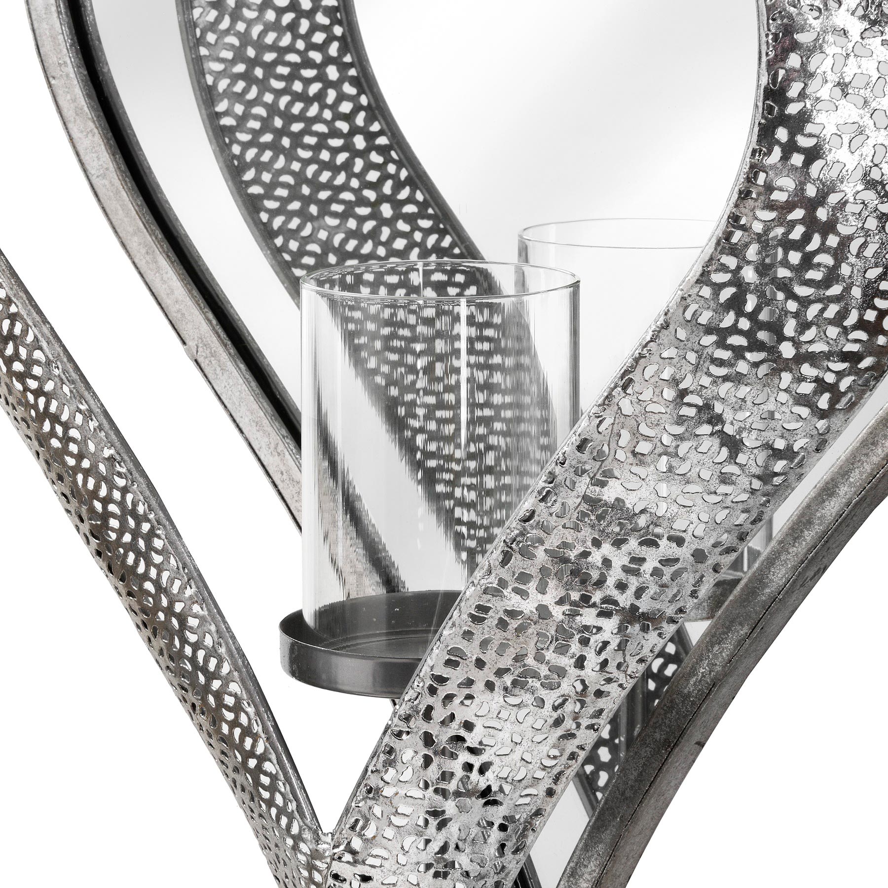 Antique Silver Heart Mirrored Tealight Holder in Large Wholesale by