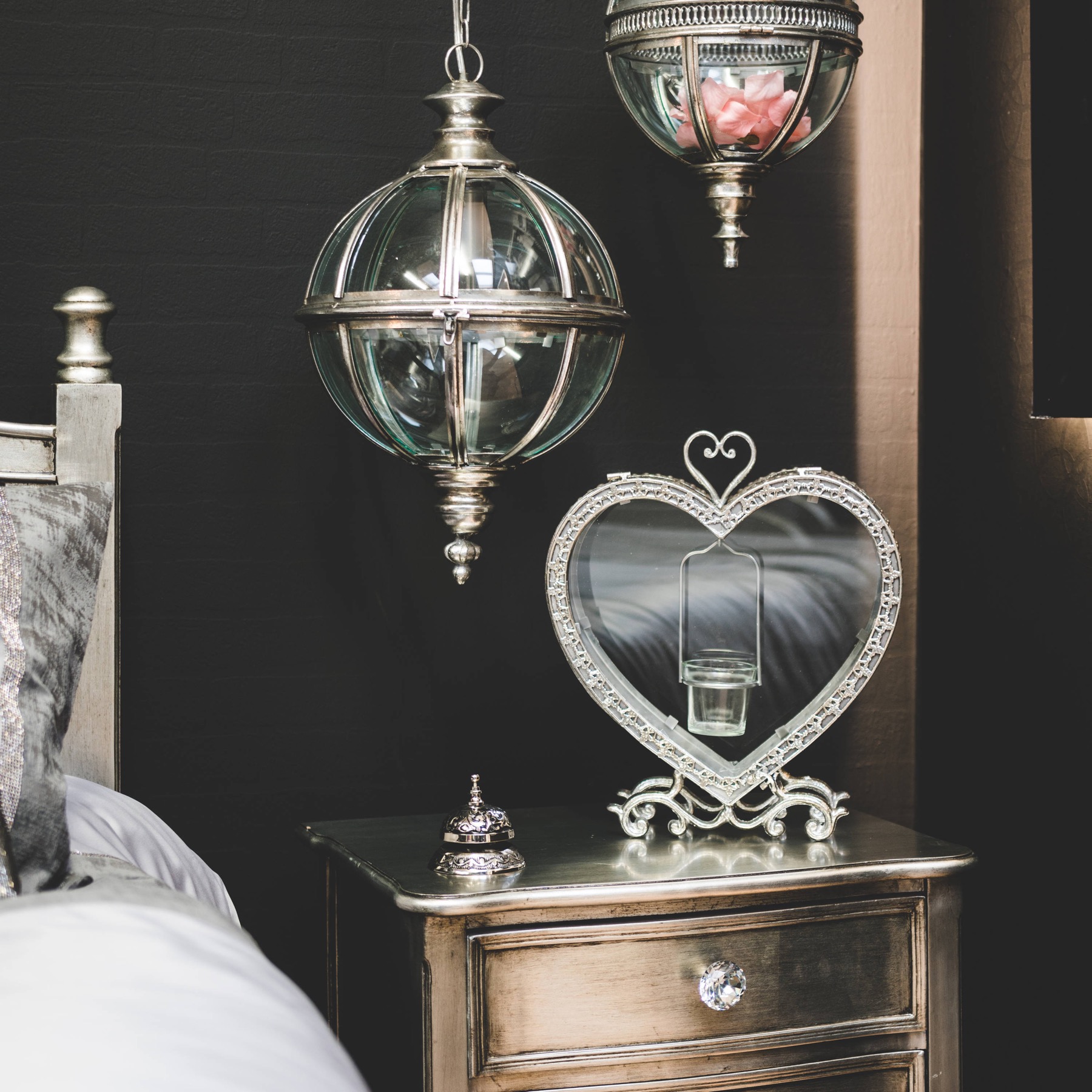Free Standing Heart Tealight Lantern in Antique Silver - Image 4