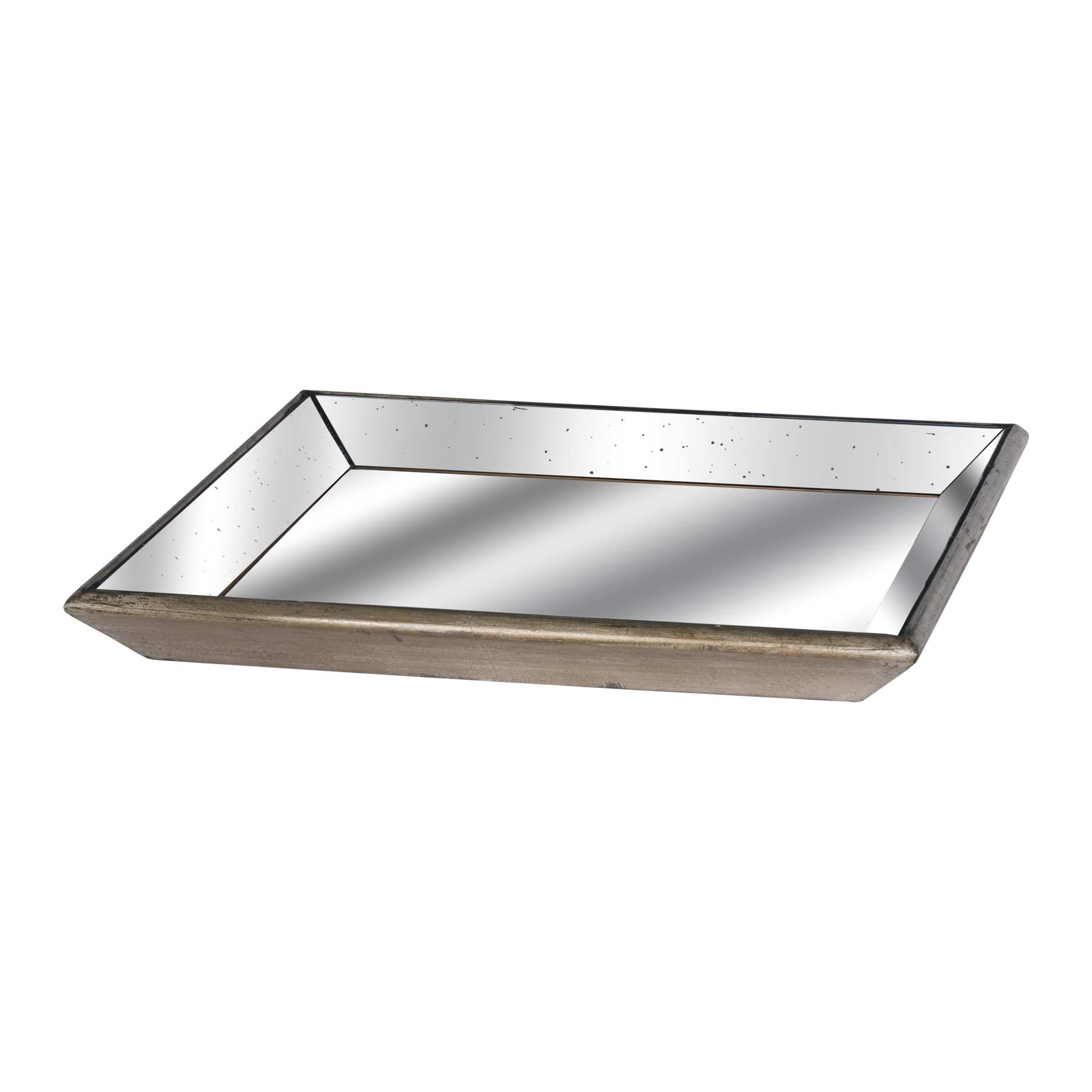 Astor Distressed Mirrored Square Tray W/Wooden Detailing Lge - Image 1