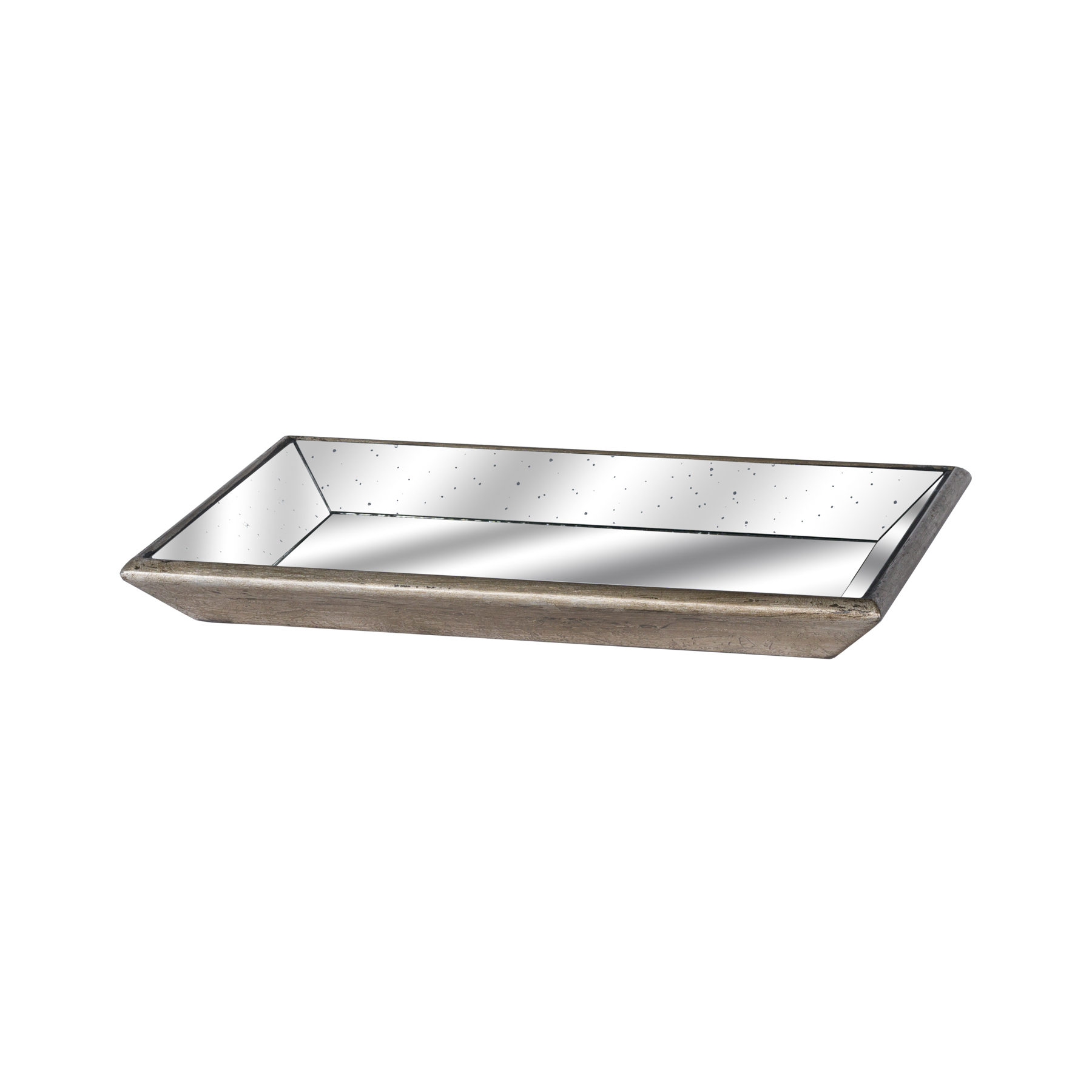 Astor Distressed Mirrored Tray With Wooden Detailing - Image 1
