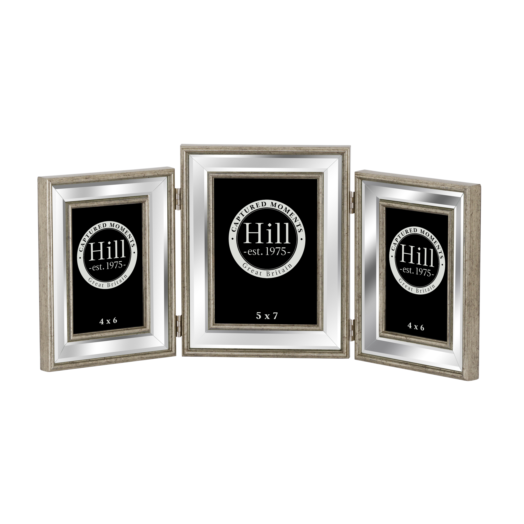 champagne edged triple opening bevelled mirror photo frames 5x7" & 4x6" Wholesale by Hill