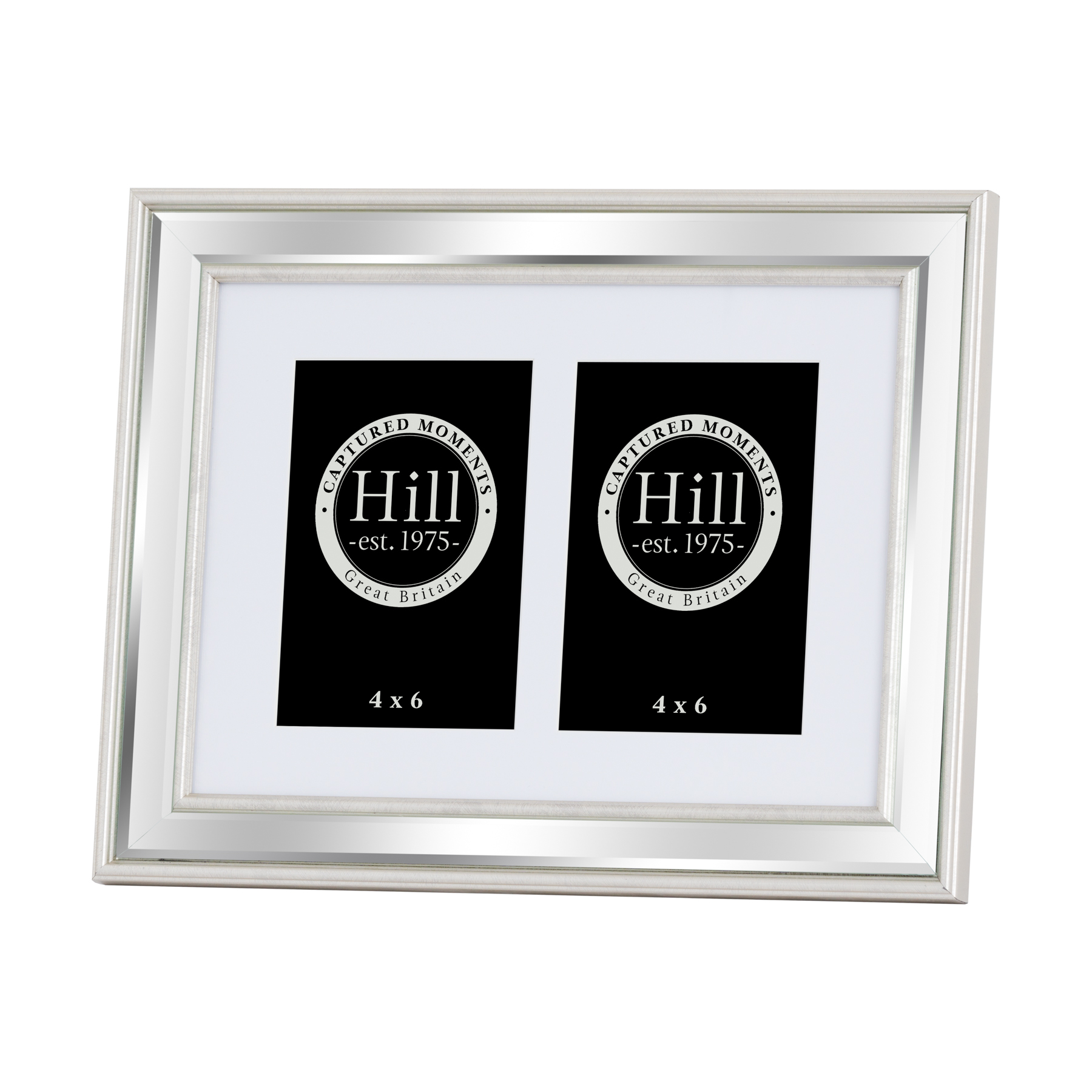 Silver bevelled mirrored multi photo frame for two 4x6 pictures From