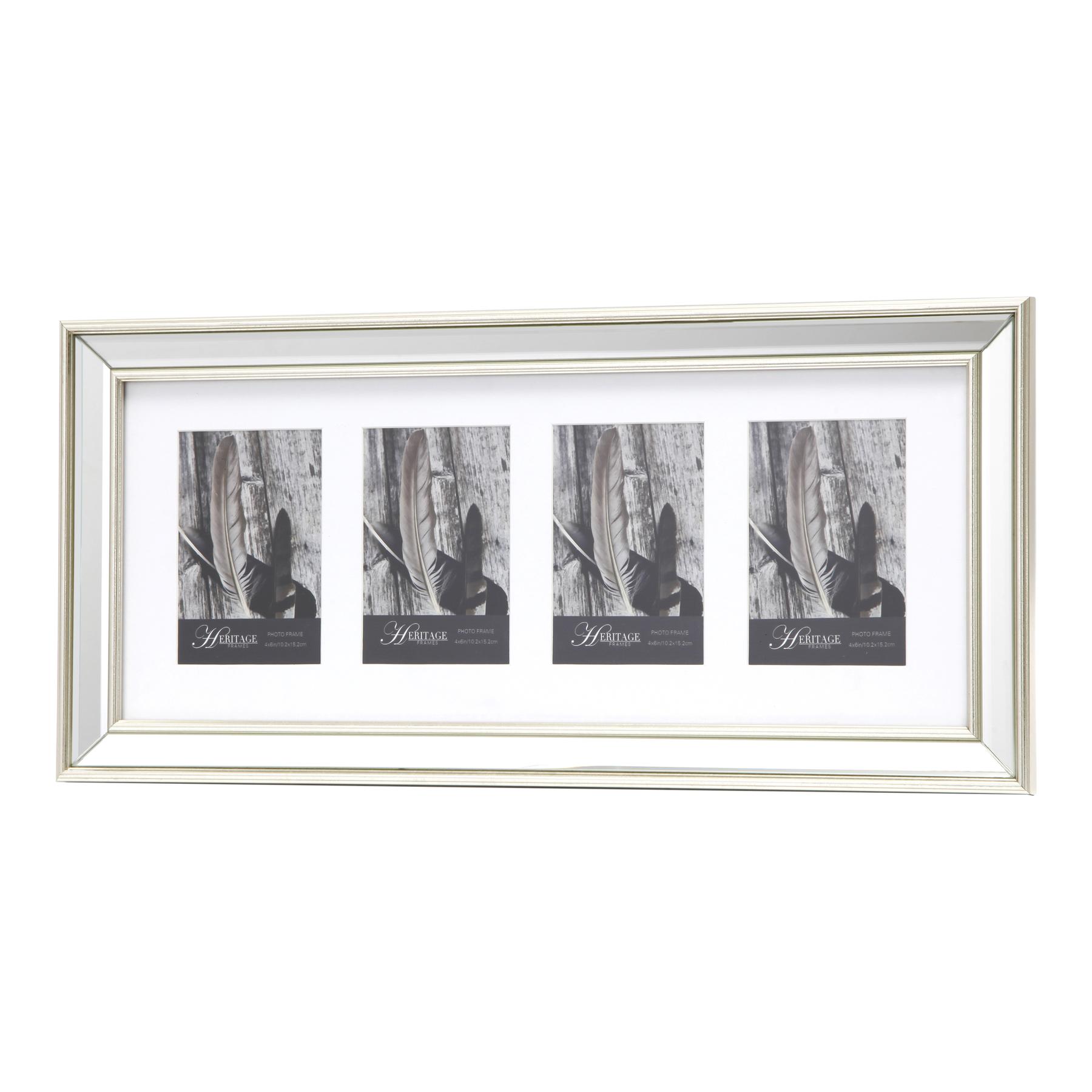 Silver bevelled mirrored multi photo frame for five 4x6 pictures From Hill Interiors