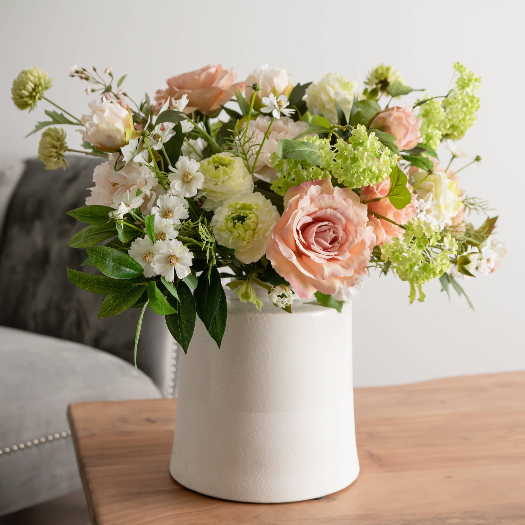 White With Grey Detail Large Cylindrical Ceramic Vase - Image 3