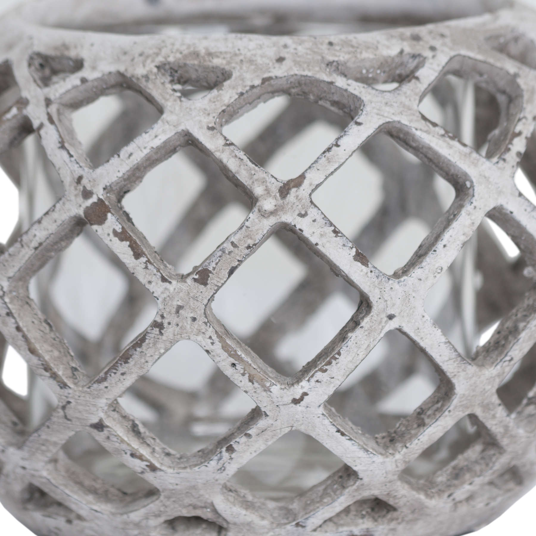 Large Round Ceramic Lattice Hurricane Lantern - Image 2