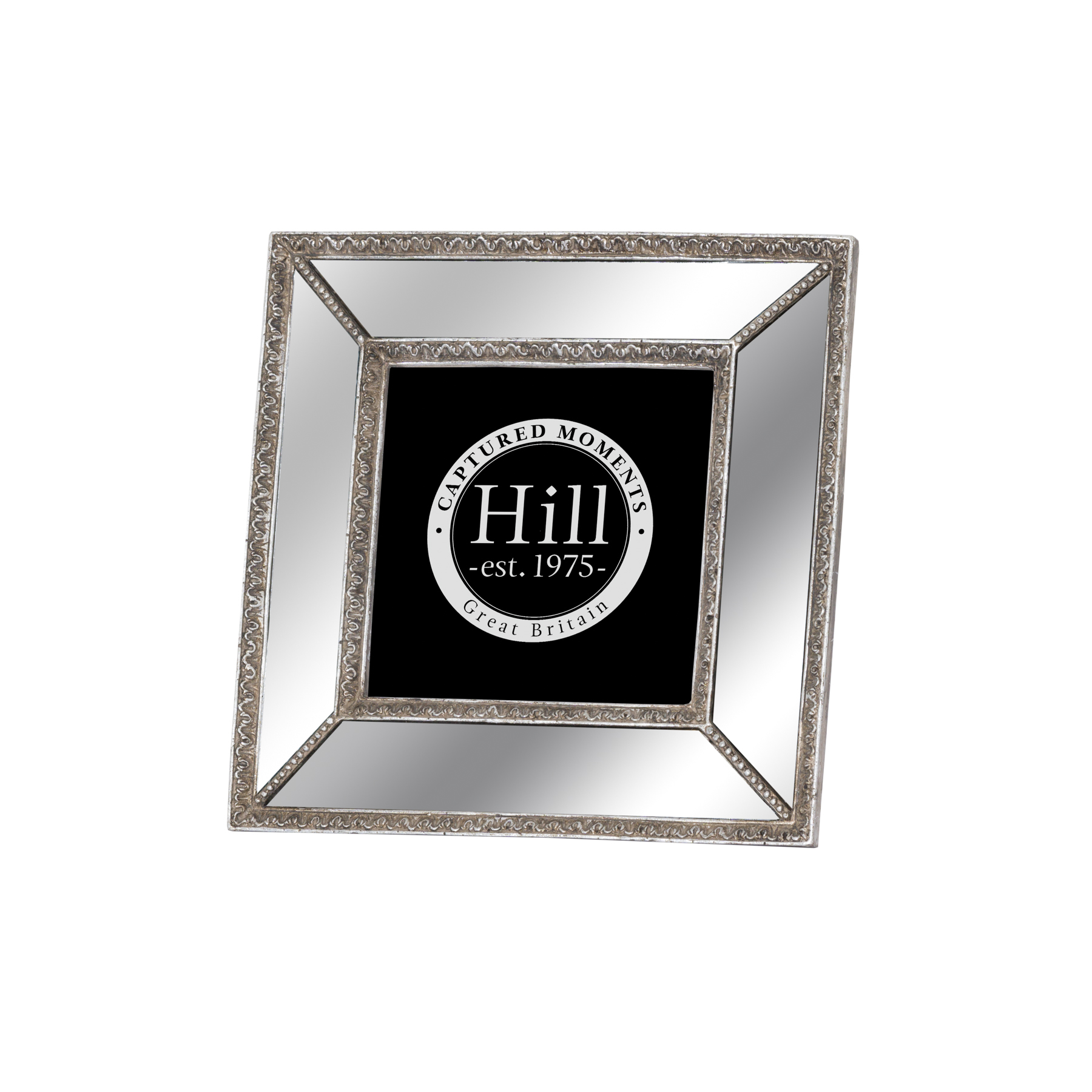 Mirrored bevelled photo frame in antique silver with detailed edge 4x4 Wholesale by Hill Interiors