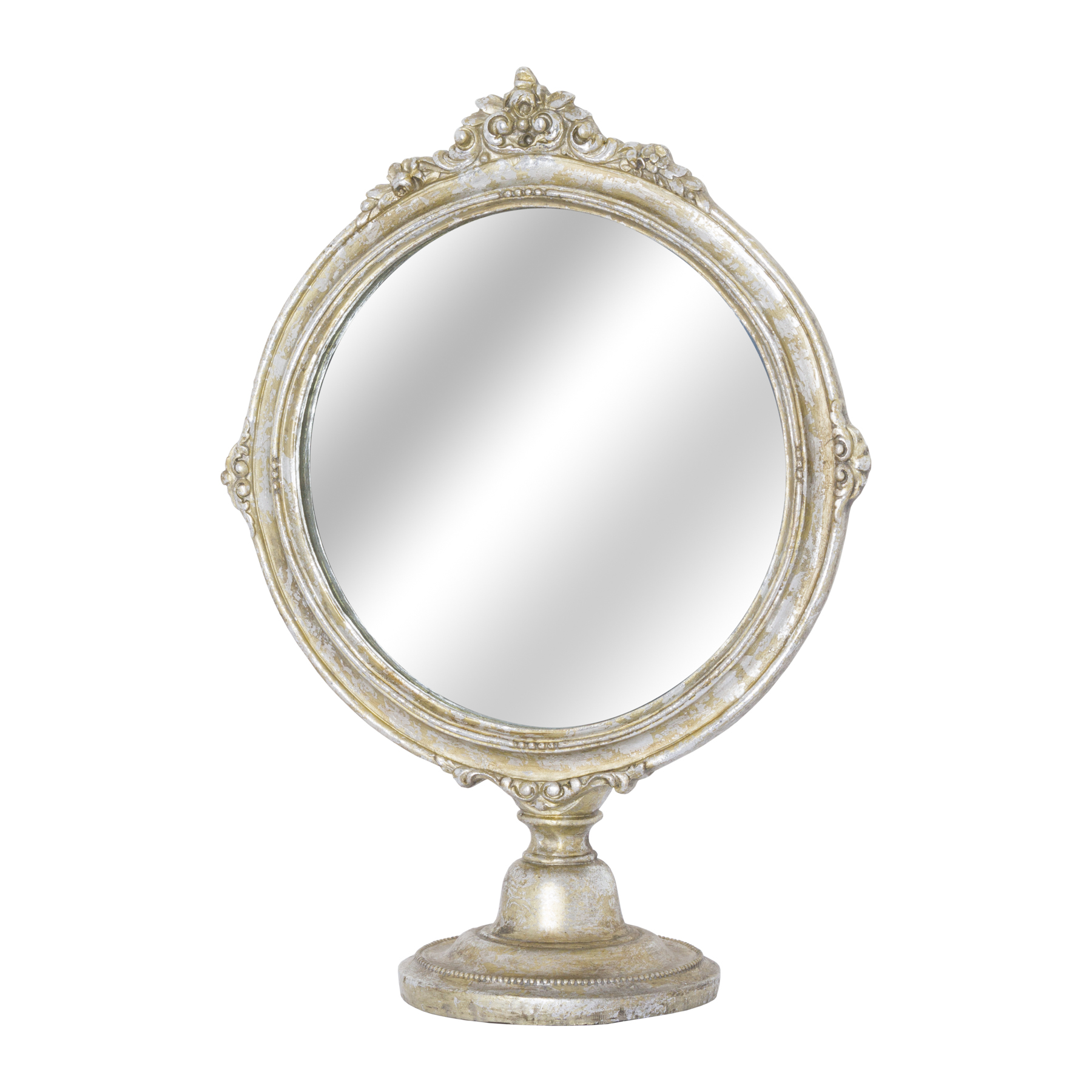 Antique silver ornate round dressing table mirror From Hill Interiors