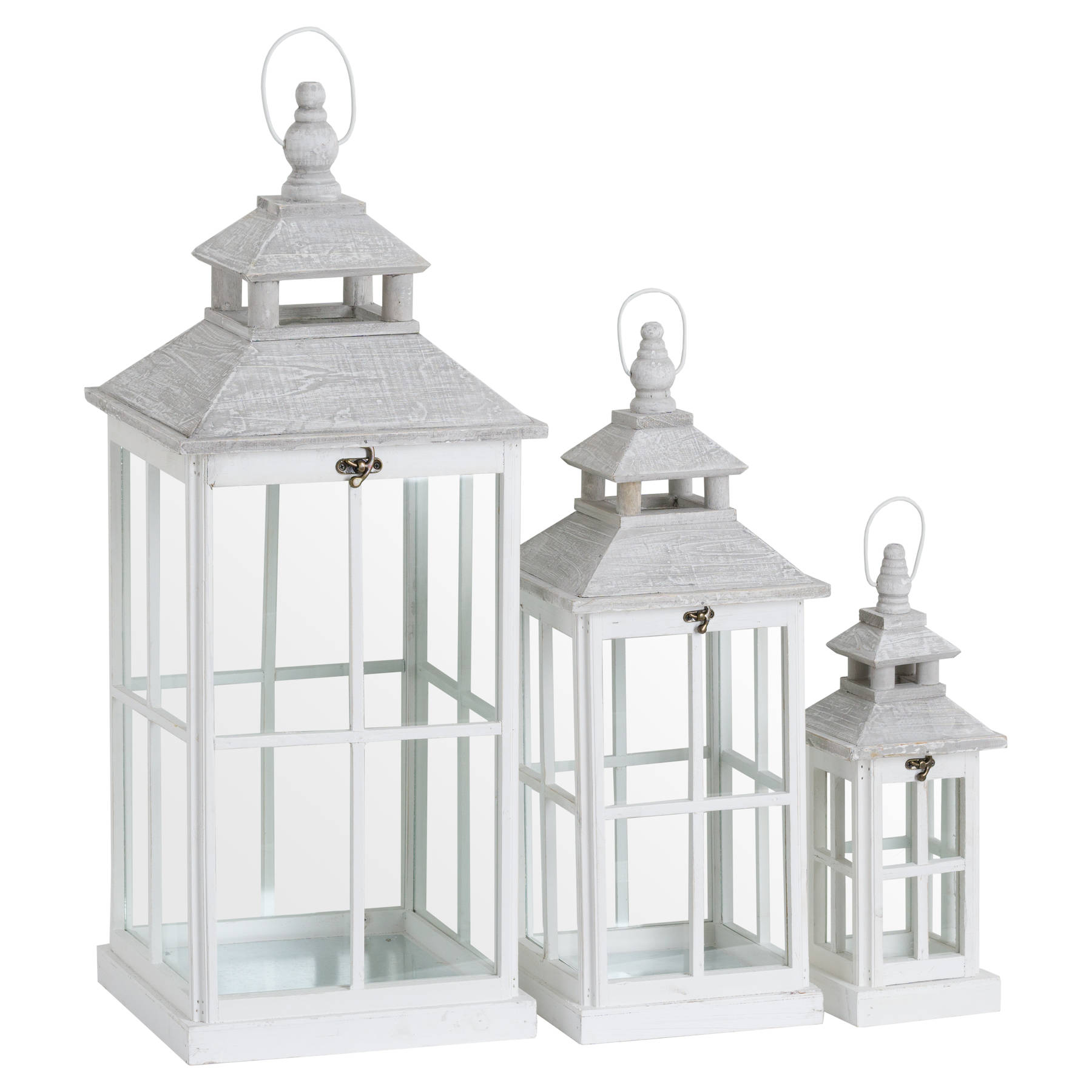 Set Of 3 White Window Style Lanterns With Open Top - Image 1