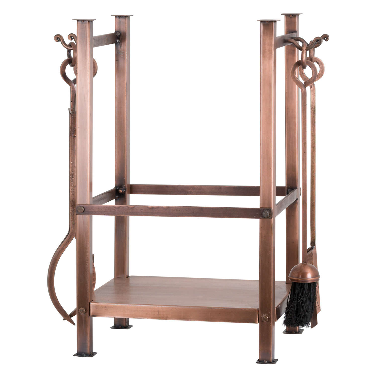 Copper Finish Square Log Holder With Companion Set Wholesale by Hill