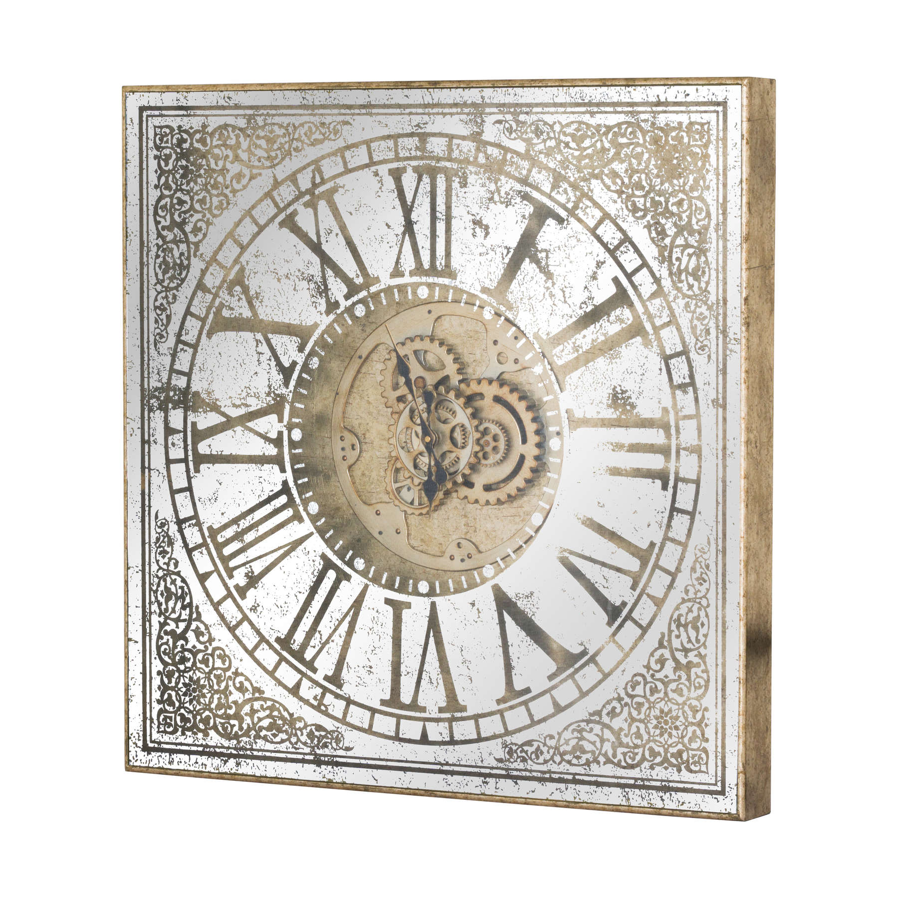 Large Mirrored Square Framed Clock With Moving Mechanism - Image 1