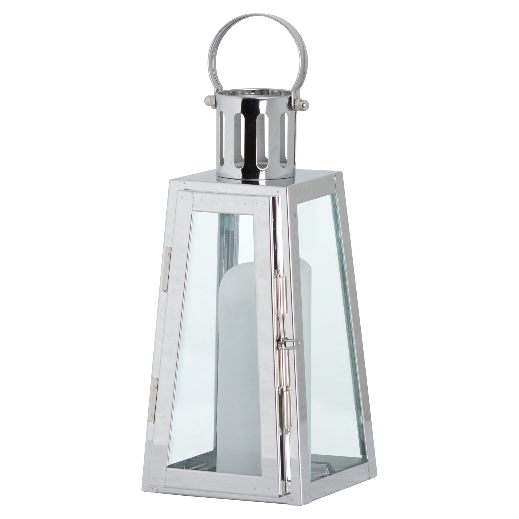 Stainless Steel Lighthouse Lantern With Wax Flickering Flame Candle