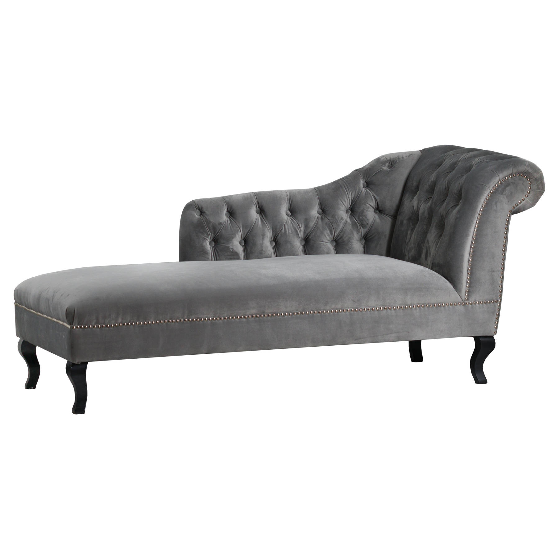 Grey Velvet Studded Chaise Lounge Wholesale by Hill Interiors