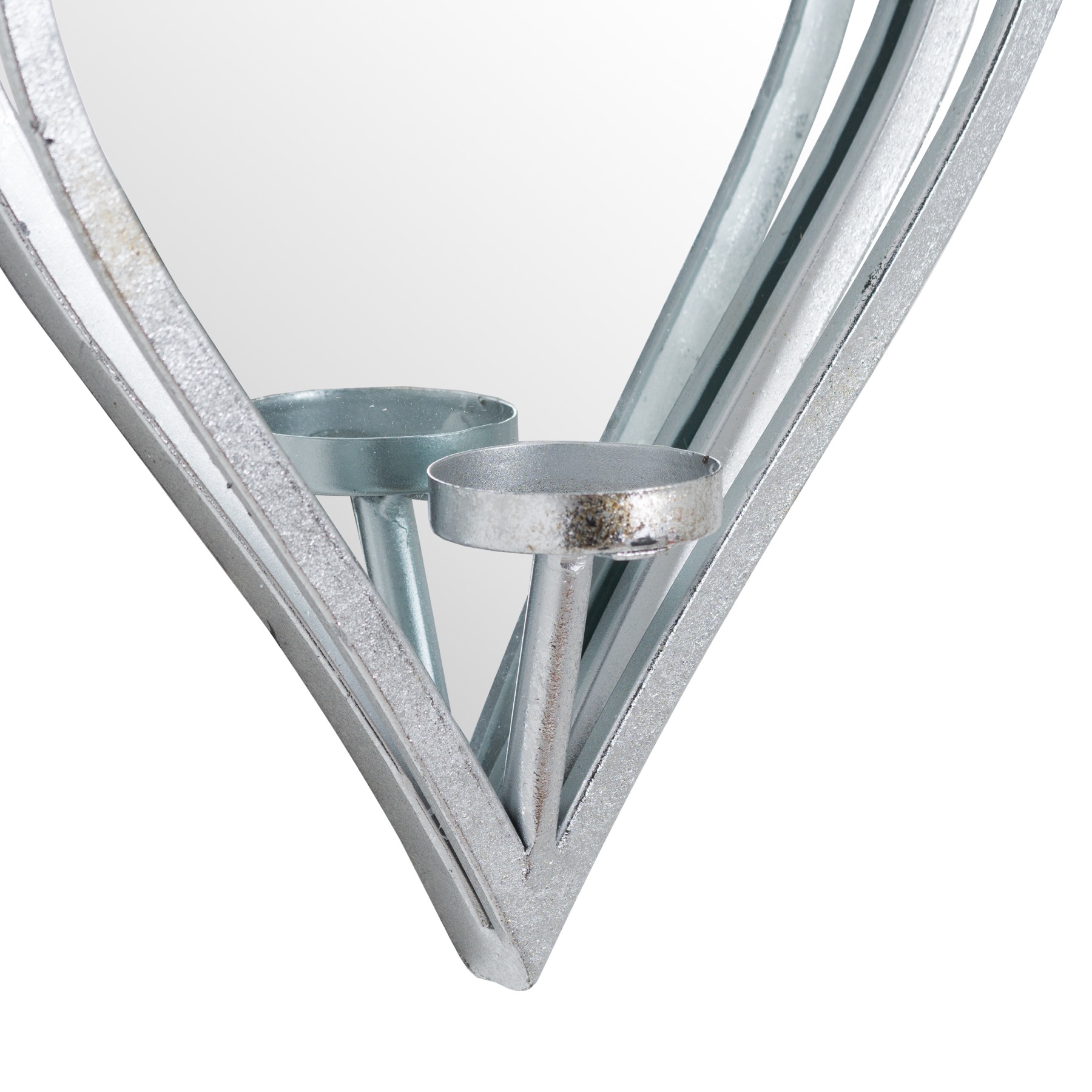 Large Silver Mirrored Heart Candle Holder - Image 2
