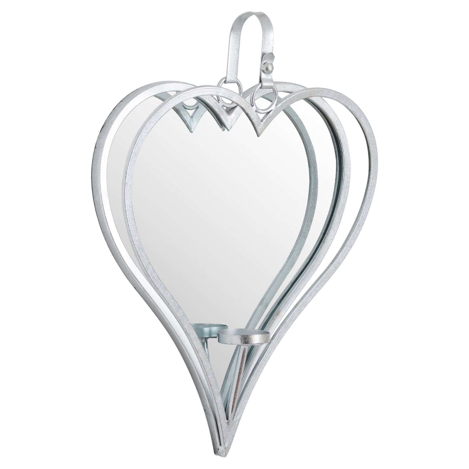 Large Silver Mirrored Heart Candle Holder - Image 1