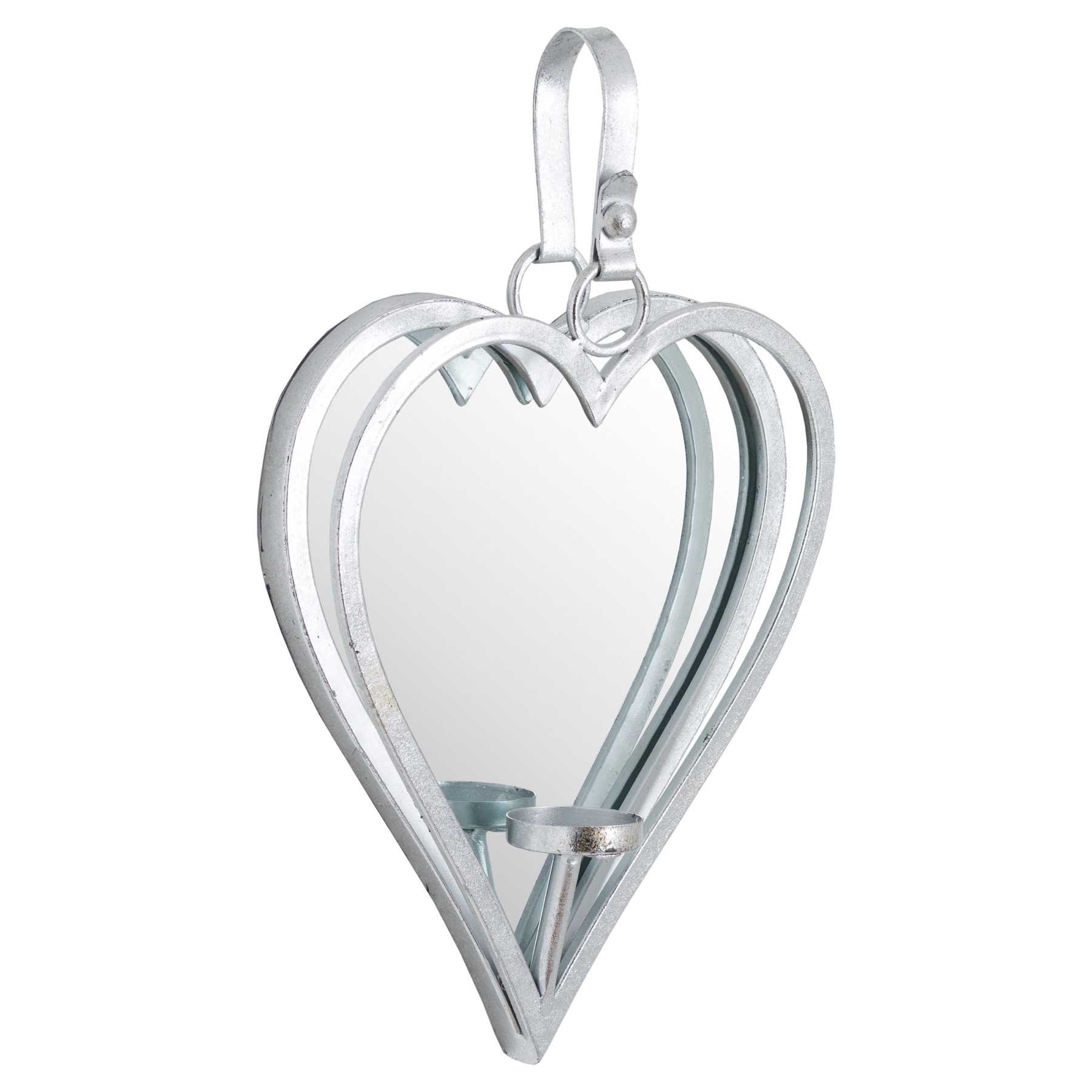 Small Silver Mirrored Heart Candle Holder - Image 1