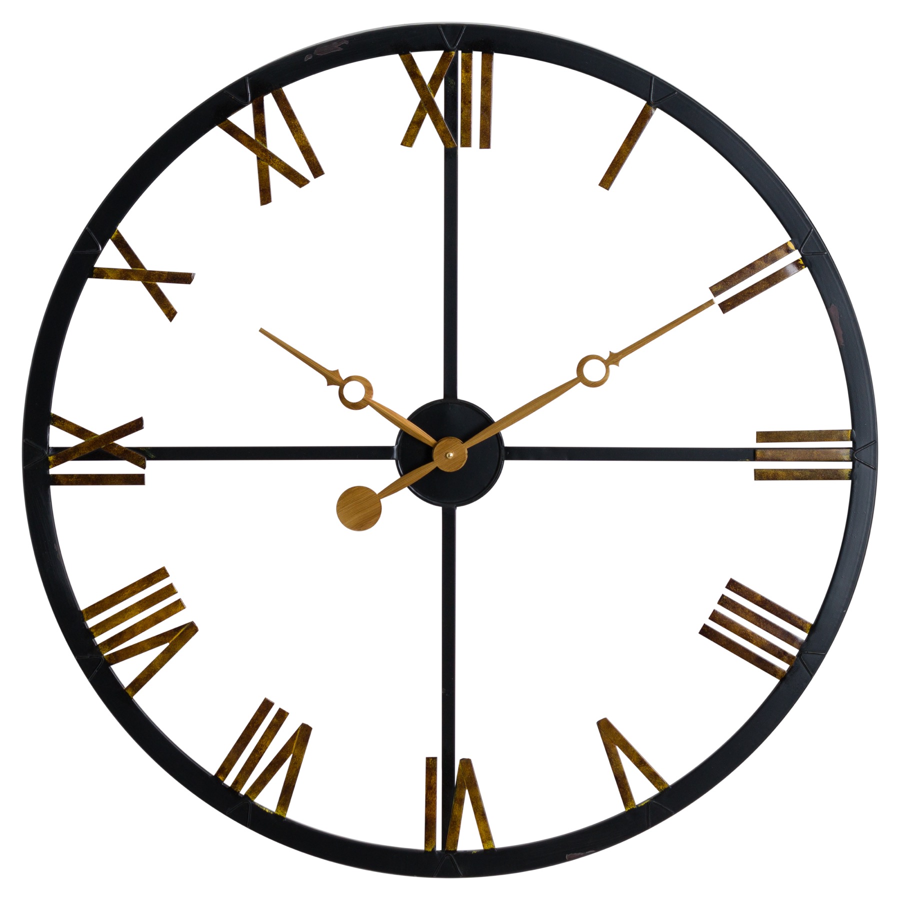 Distressed Black And Gold Skeleton Station Clock - Image 1