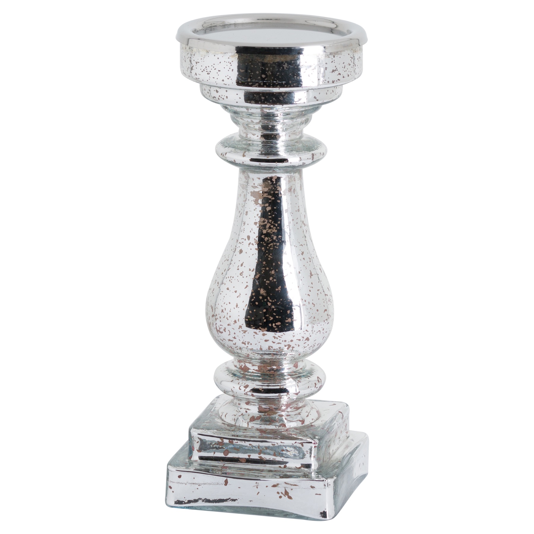 Silver Metallic Detailed Glass Candle Holder From Hill Interiors