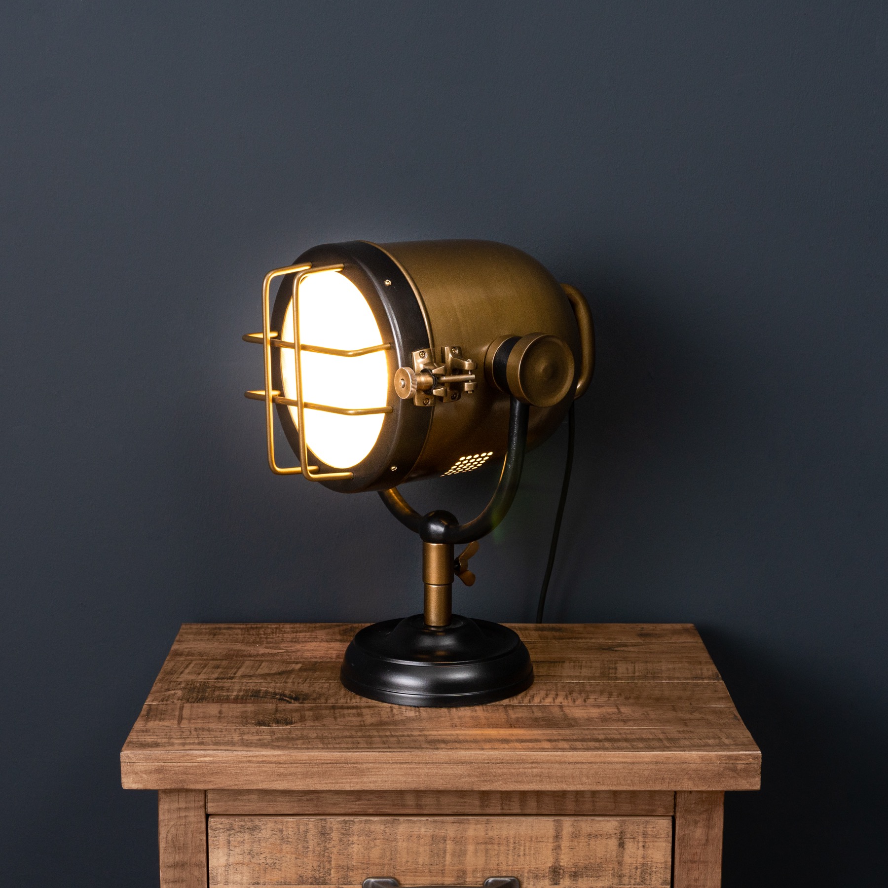 Brass And Black Industrial Spotlight Table Lamp - Image 2