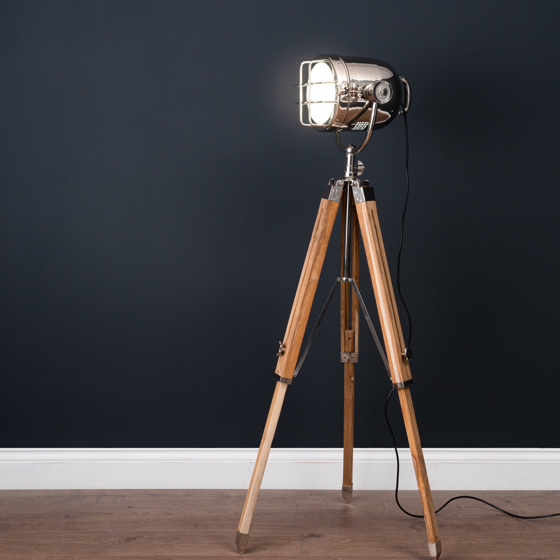 Nickel Industrial Spotlight Tripod Lamp - Image 2