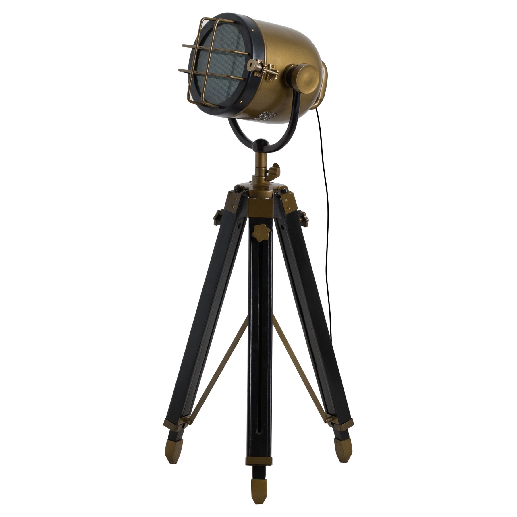 Brass And Black Industrial Spotlight Tripod Lamp - Image 1