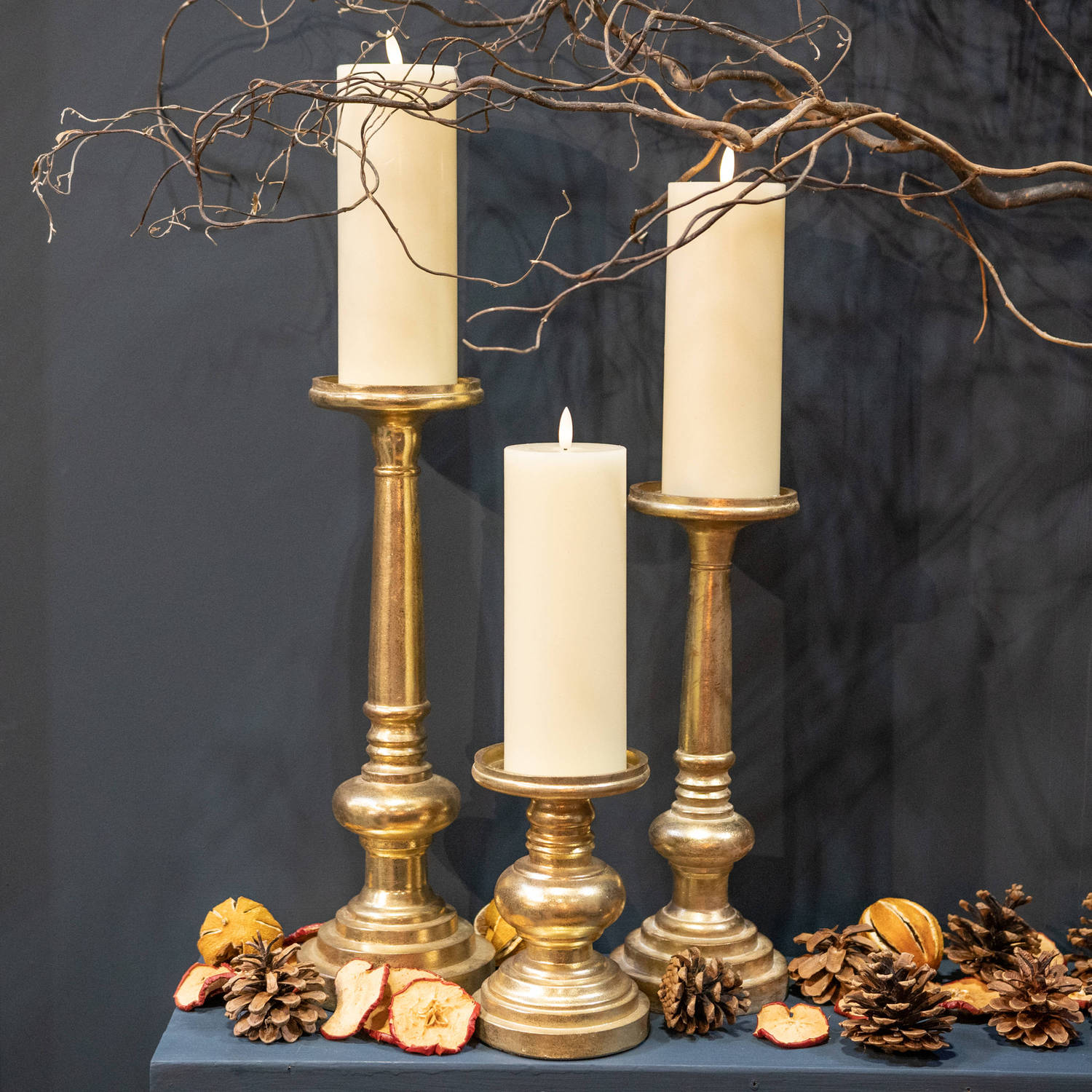 Antique Brass Effect Tall Candle Holder - Image 3