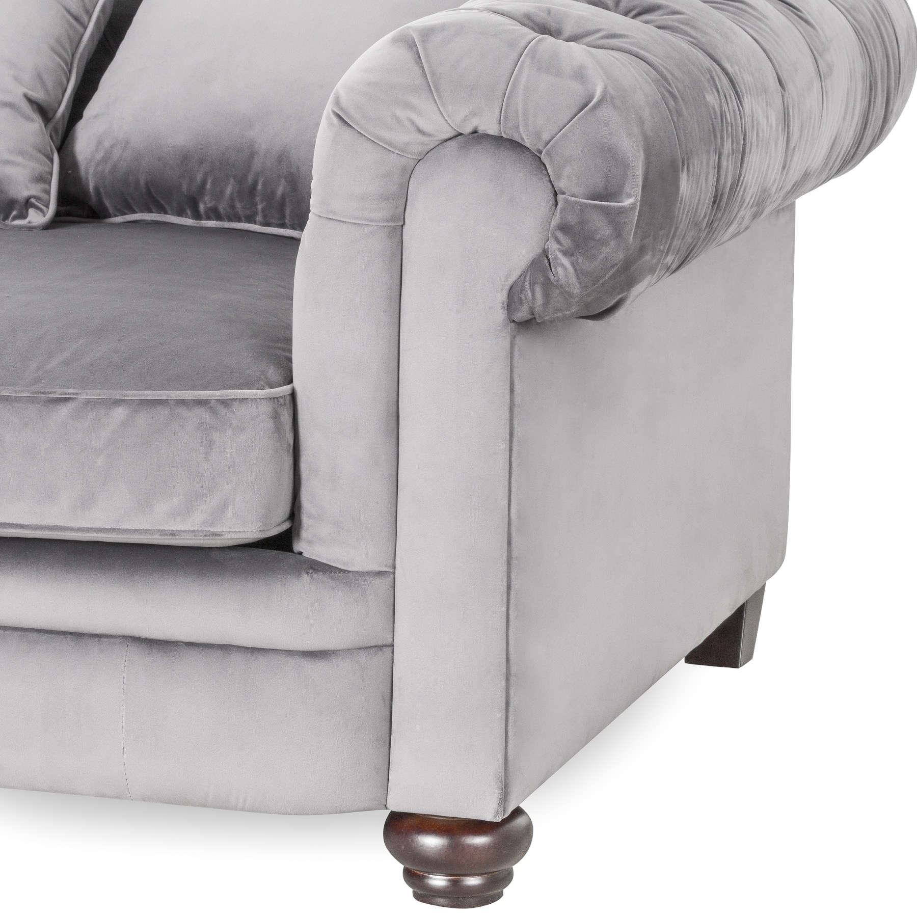 Grey Velvet Large Chesterfield Three Seater Sofa - Image 3