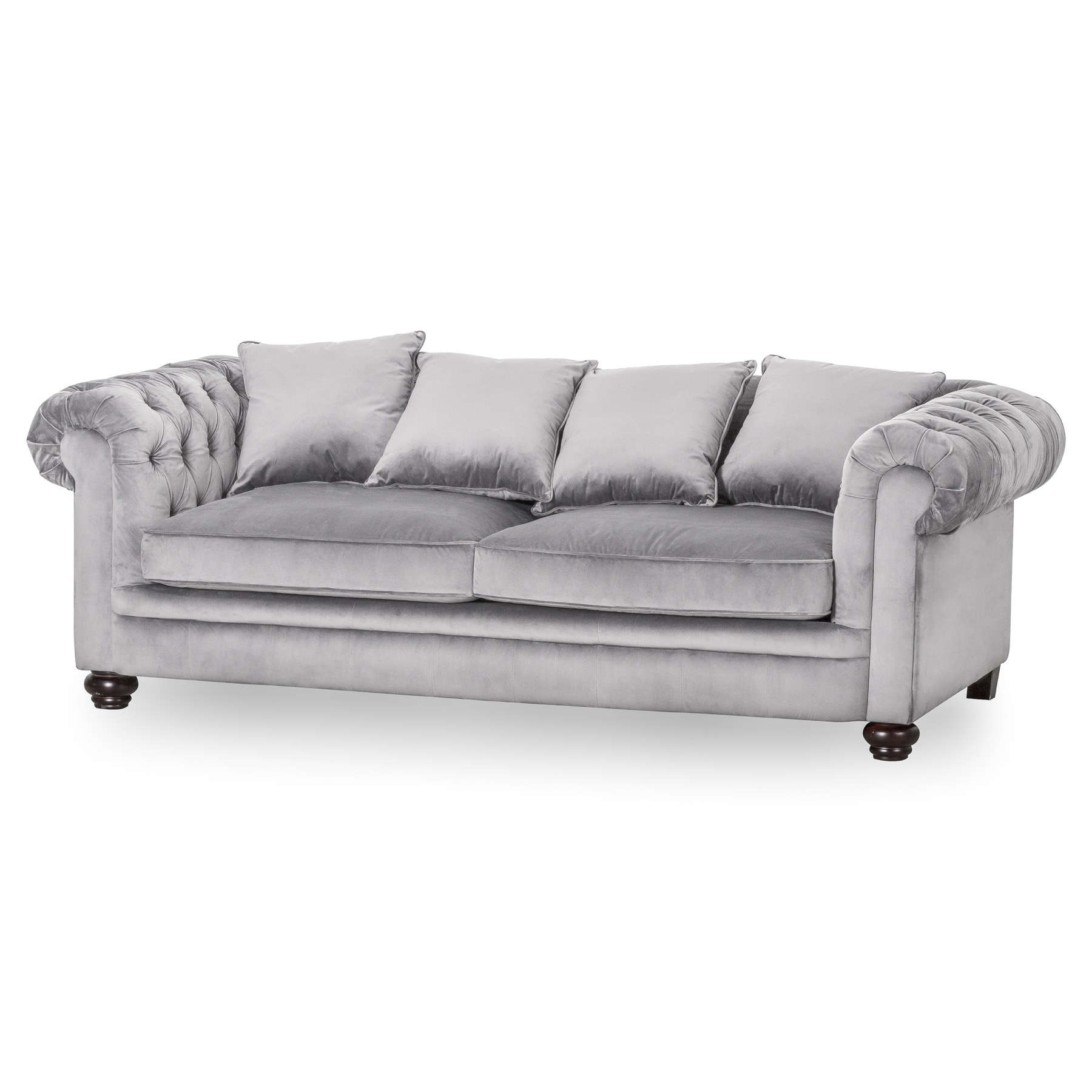 Grey Velvet Large Chesterfield Three Seater Sofa