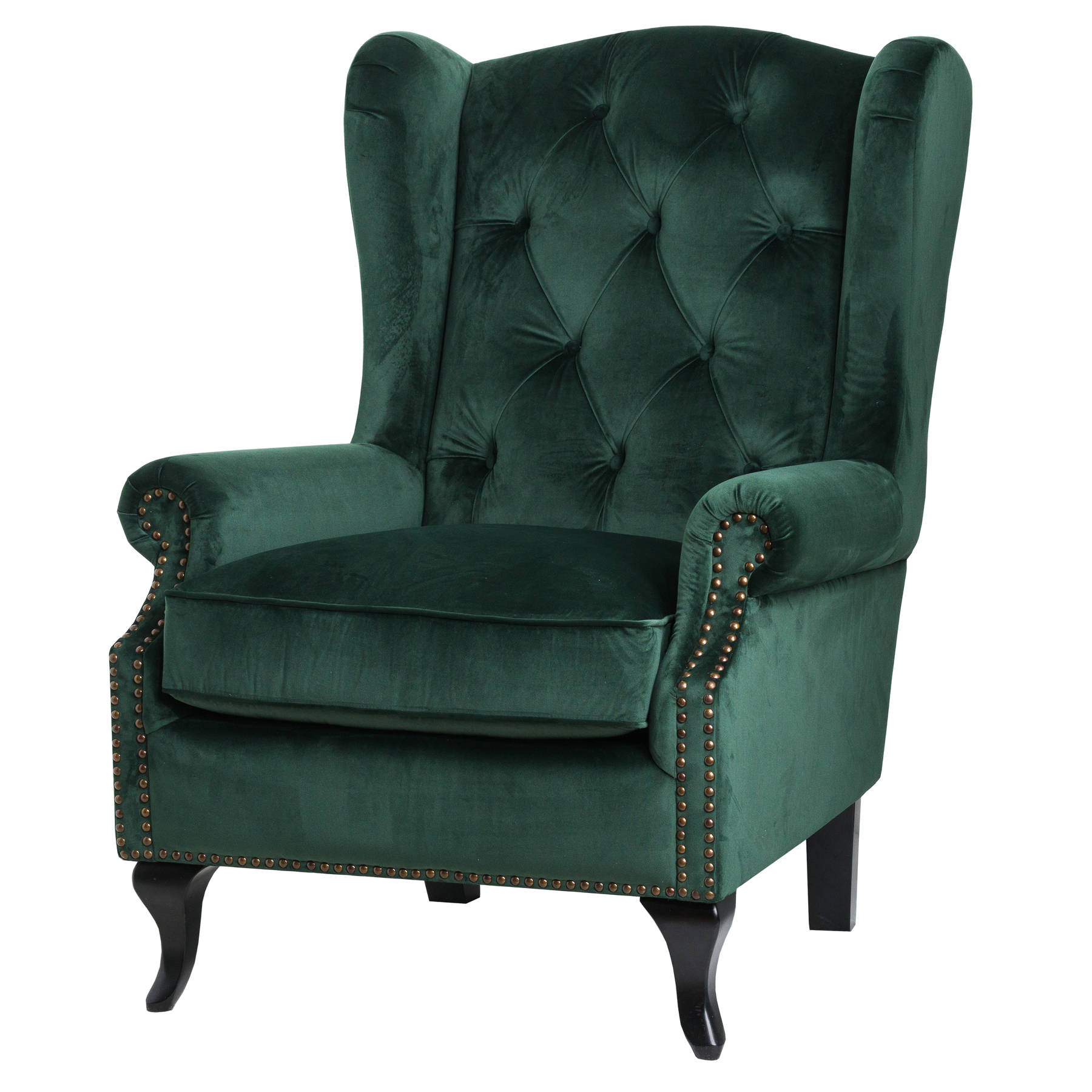 Emerald Green Button Pressed Wing Chair From Hill Interiors