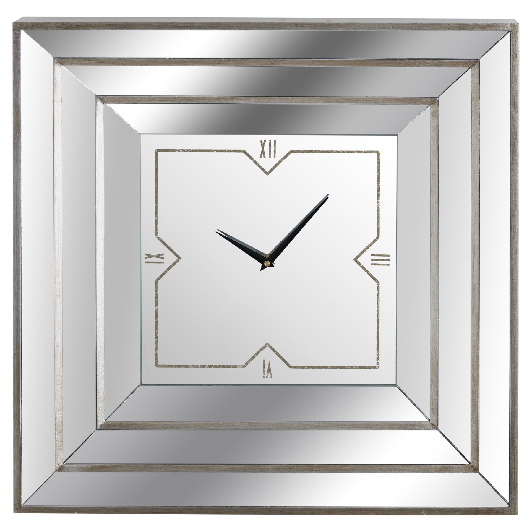 Square Triple Bevelled Mirrored Wall Clock Wholesale by Hill Interiors