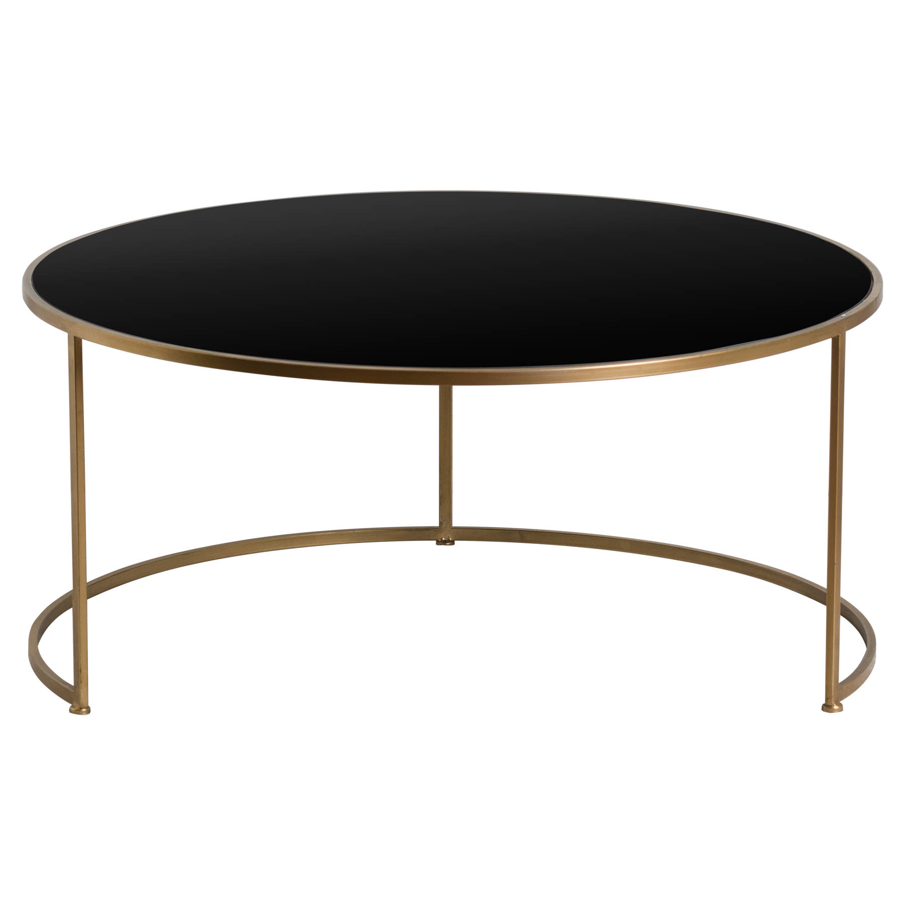 Set of Two Antique Bronze Circular Side Table With Black Glass From