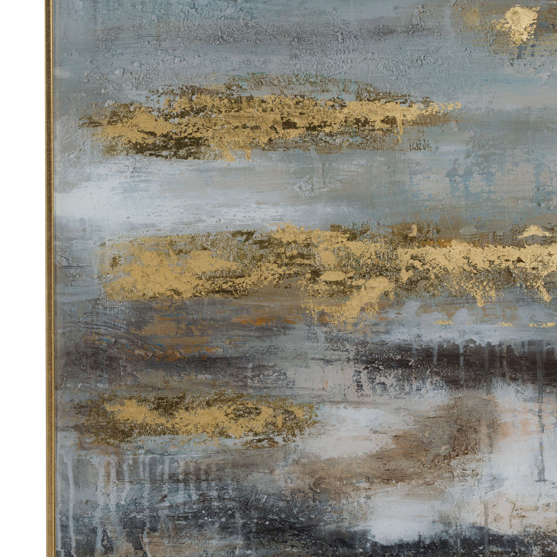 Large Abstract Grey And Gold Glass Image With Gold Frame - Image 2