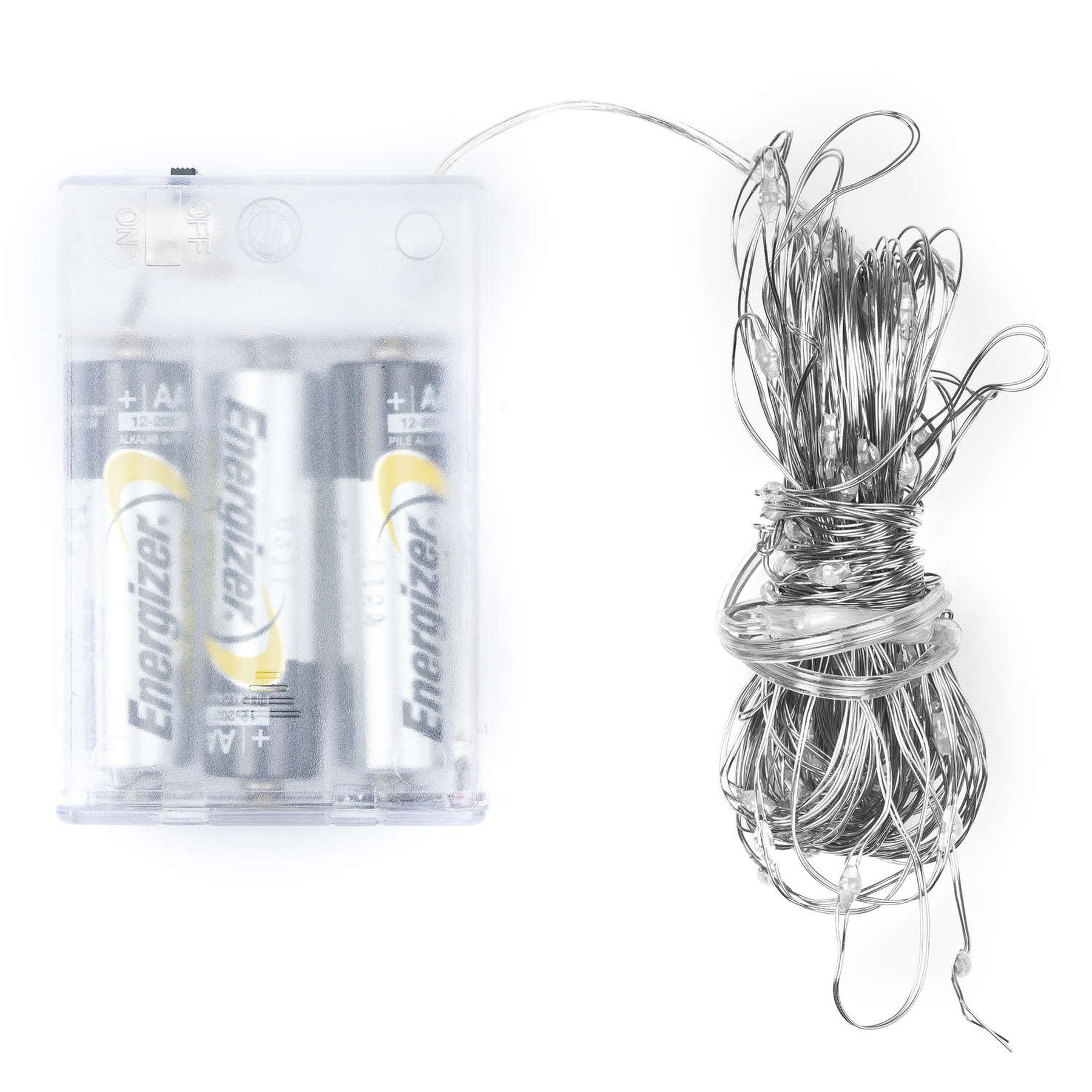 100 LED Battery Micro Lights Silver Wire - Image 1