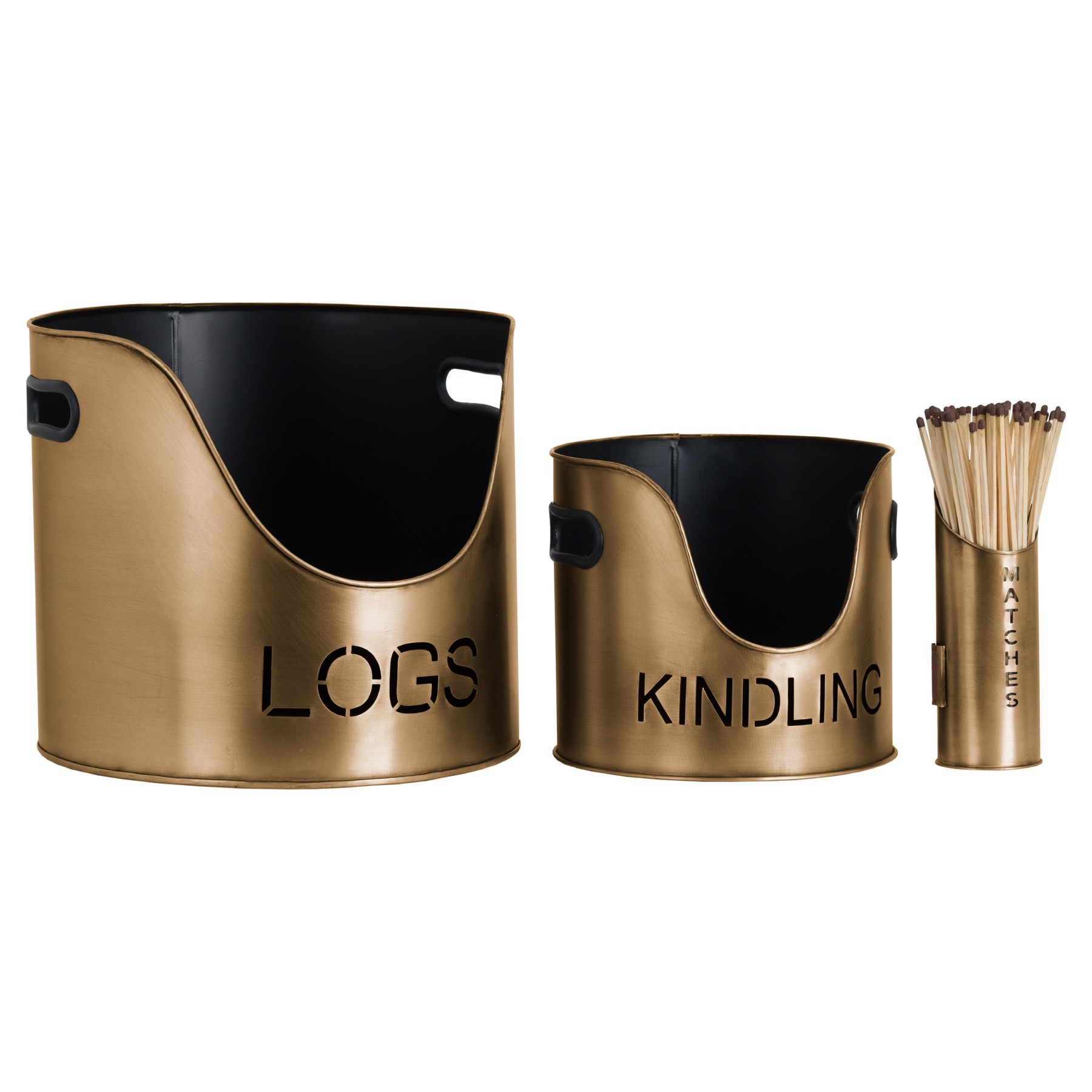 Bronze Finish Logs And Kindling Buckets & Matchstick Holder - Image 1