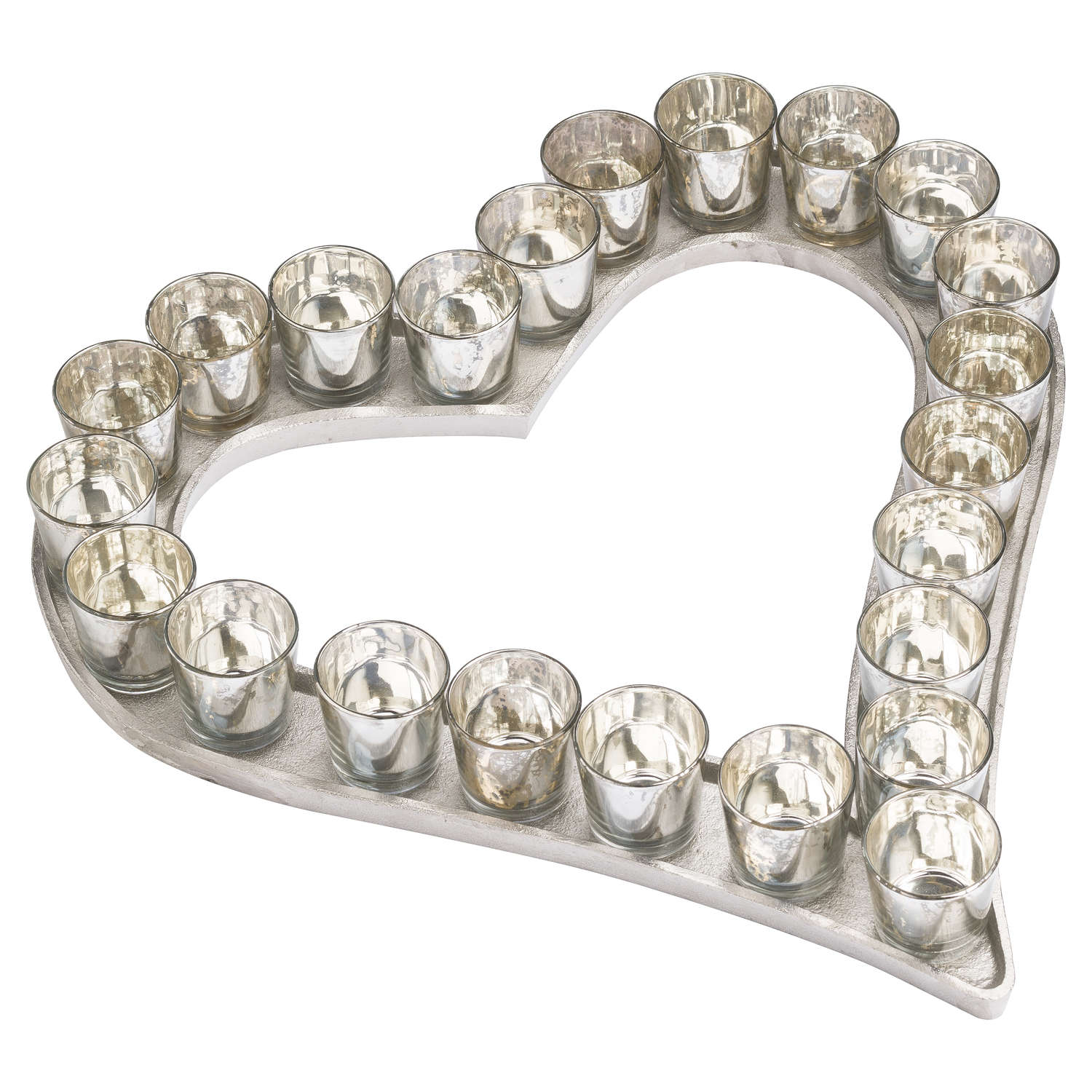 Large Cast Aluminium Heart Tray With Silver Glass Votives - Image 1