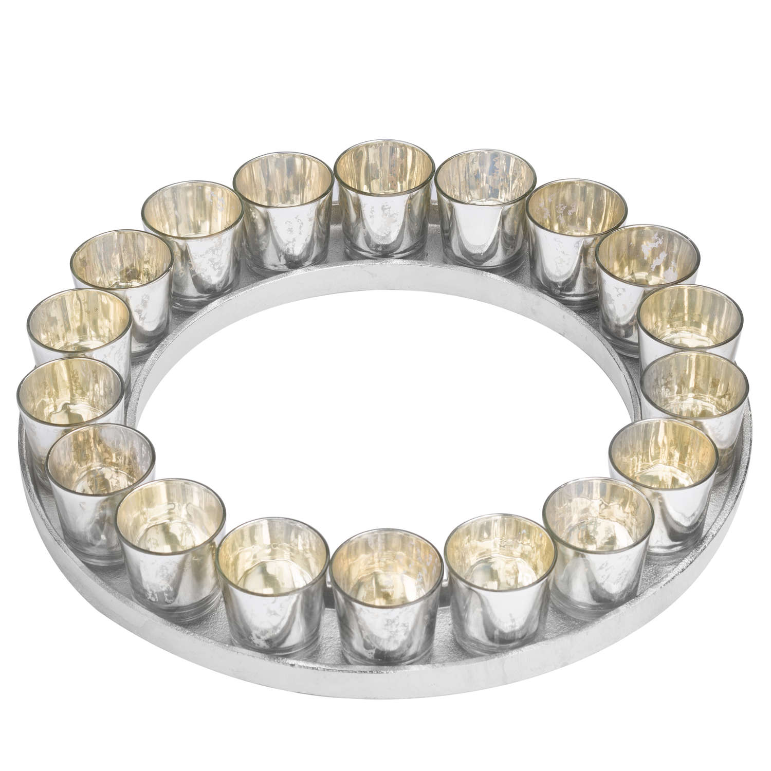 Large Circular Cast Aluminium Tray With Silver Glass Votives - Image 1