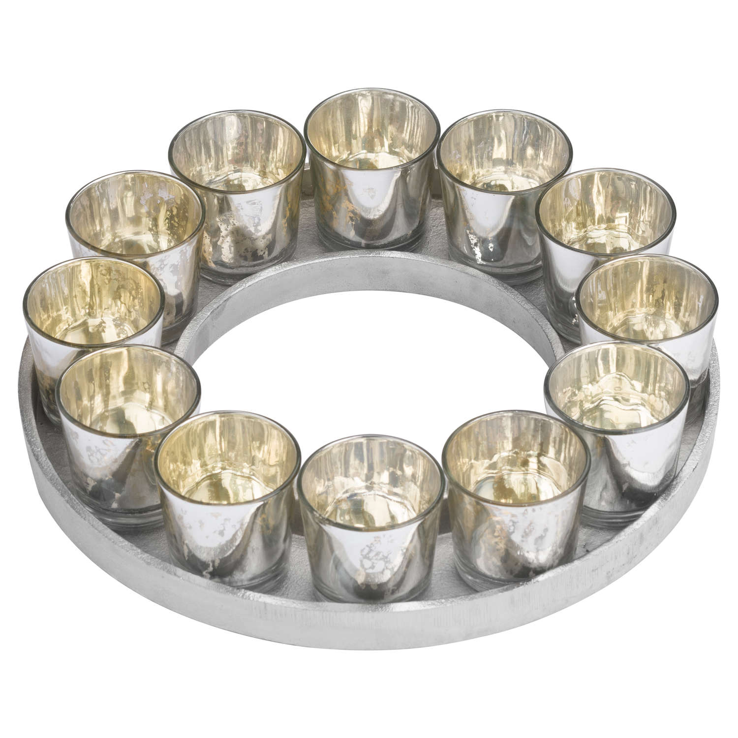 Circular Cast Aluminium Tray With Silver Glass Votives