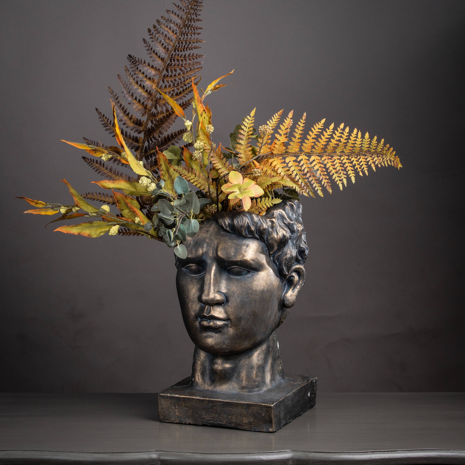 Antique Bronze Roman Head Planter Indoor Outdoor