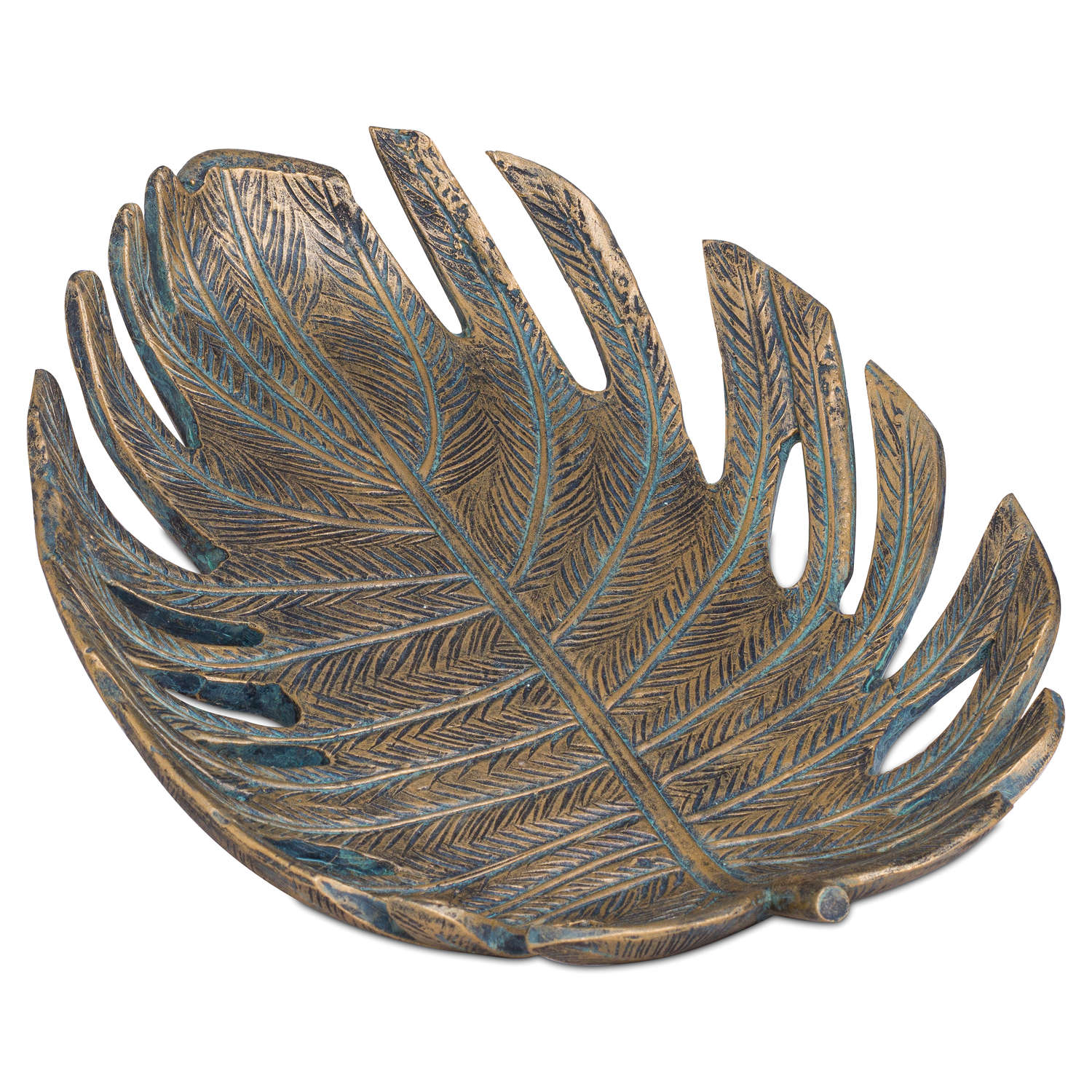 Antique Bronze Cheese Plant Leaf Dish - Image 1